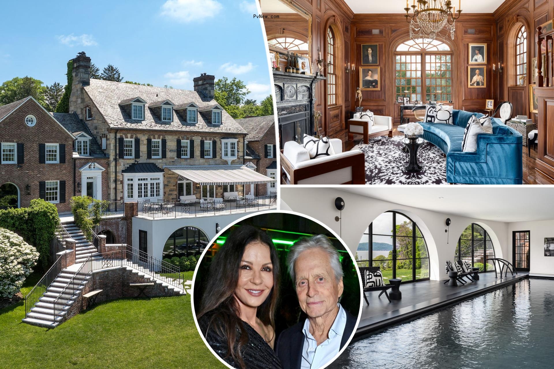Catherine Zeta-Jo<i></i>nes and Michael Douglas and their New York mansion.