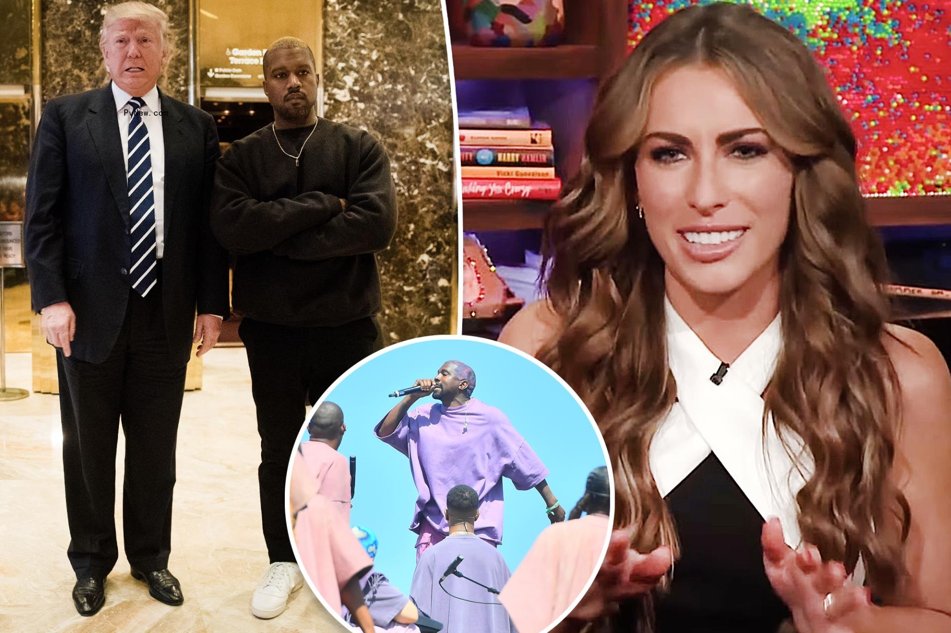 A split photo of Kanye West and Do<i></i>nald Trump, a photo of Alyssa Farah Griffin sitting on