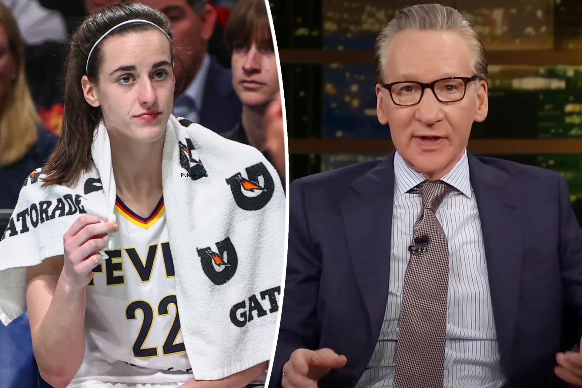 Bill Maher split image with Caitlin Clark