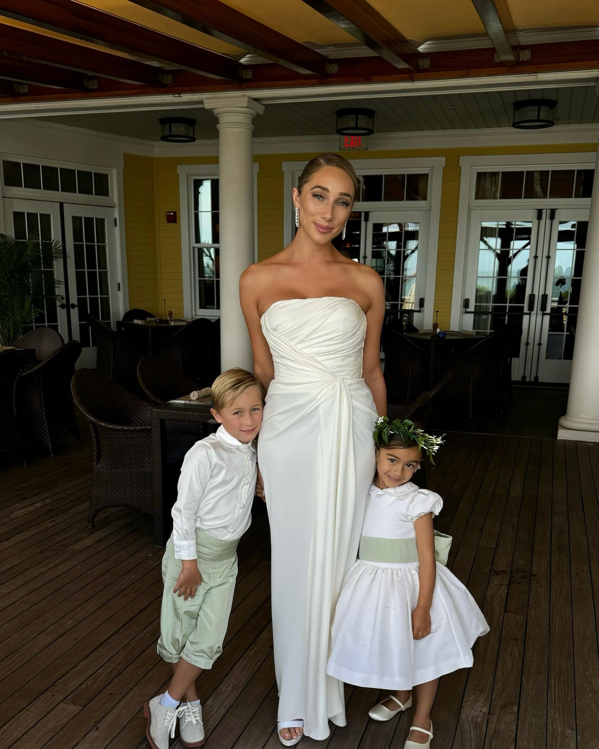 aurora culpo and her two kids in wedding outfits