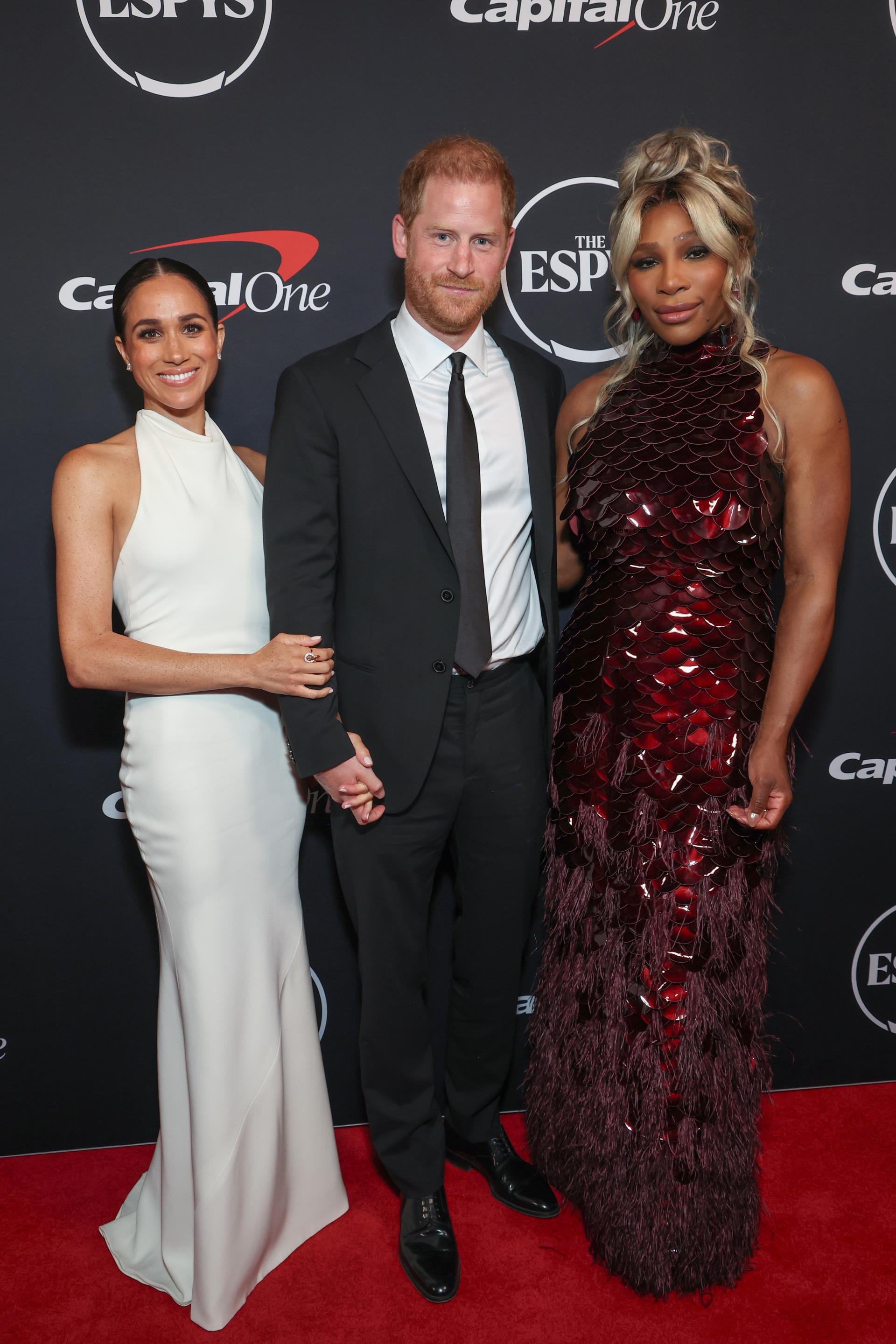 Serena Williams with Prince Harry and Meghan Markle at the 2024 ESPYs.