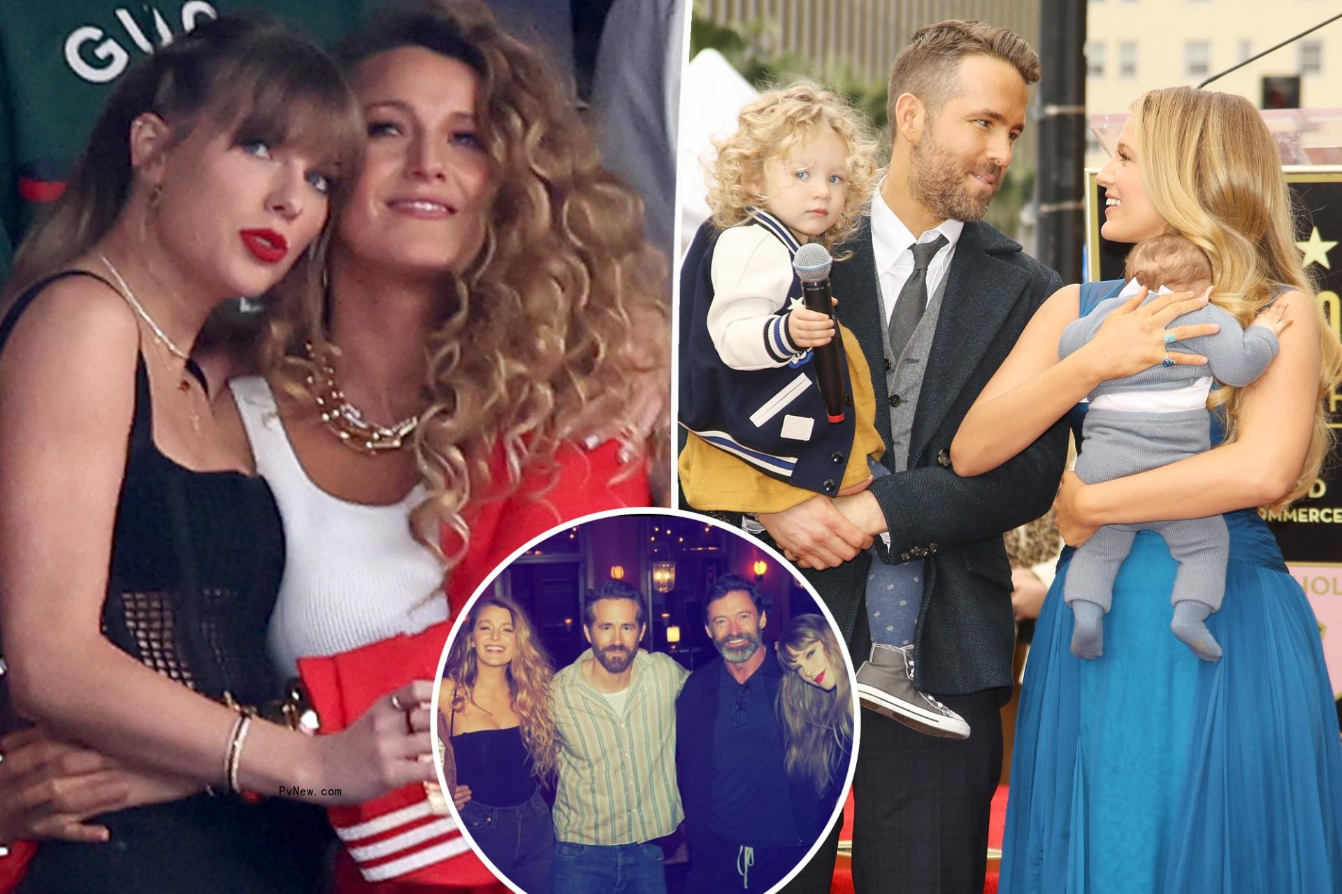 Taylor Swift split image with Ryan Reynolds and Blake Lively.