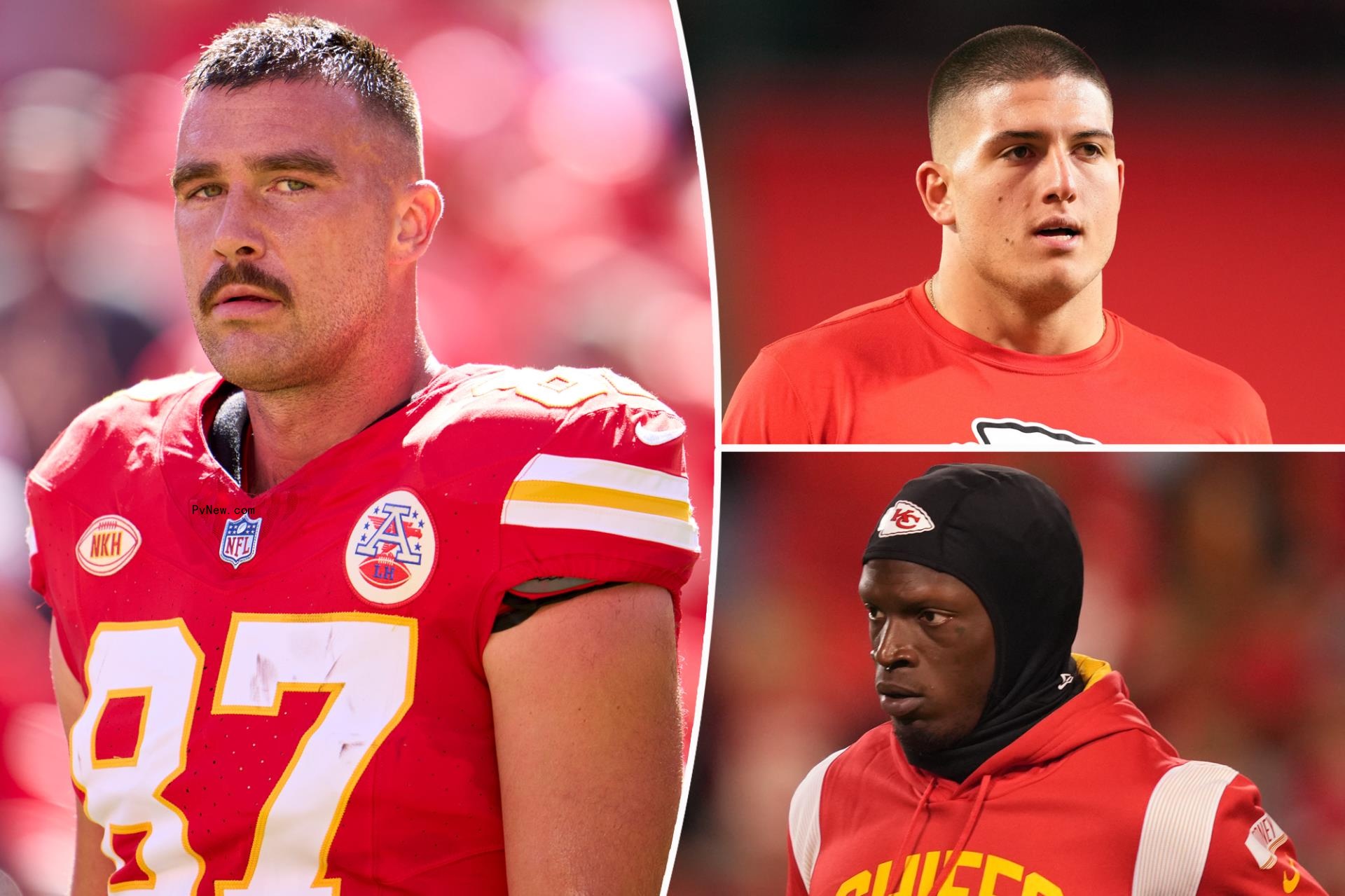 Travis Kelce split image with Kadarius To<i></i>ney and George Karlaftis.