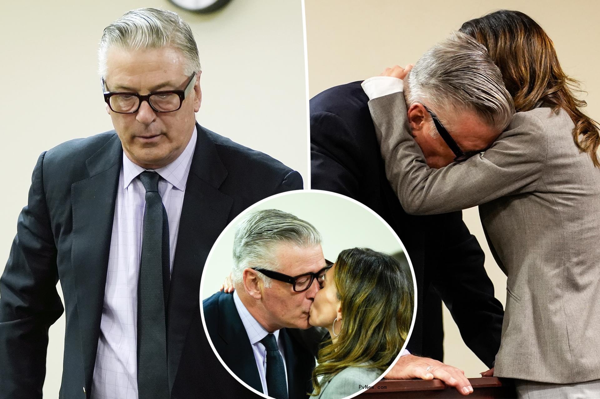 A composite of Alec Baldwin at his trial.