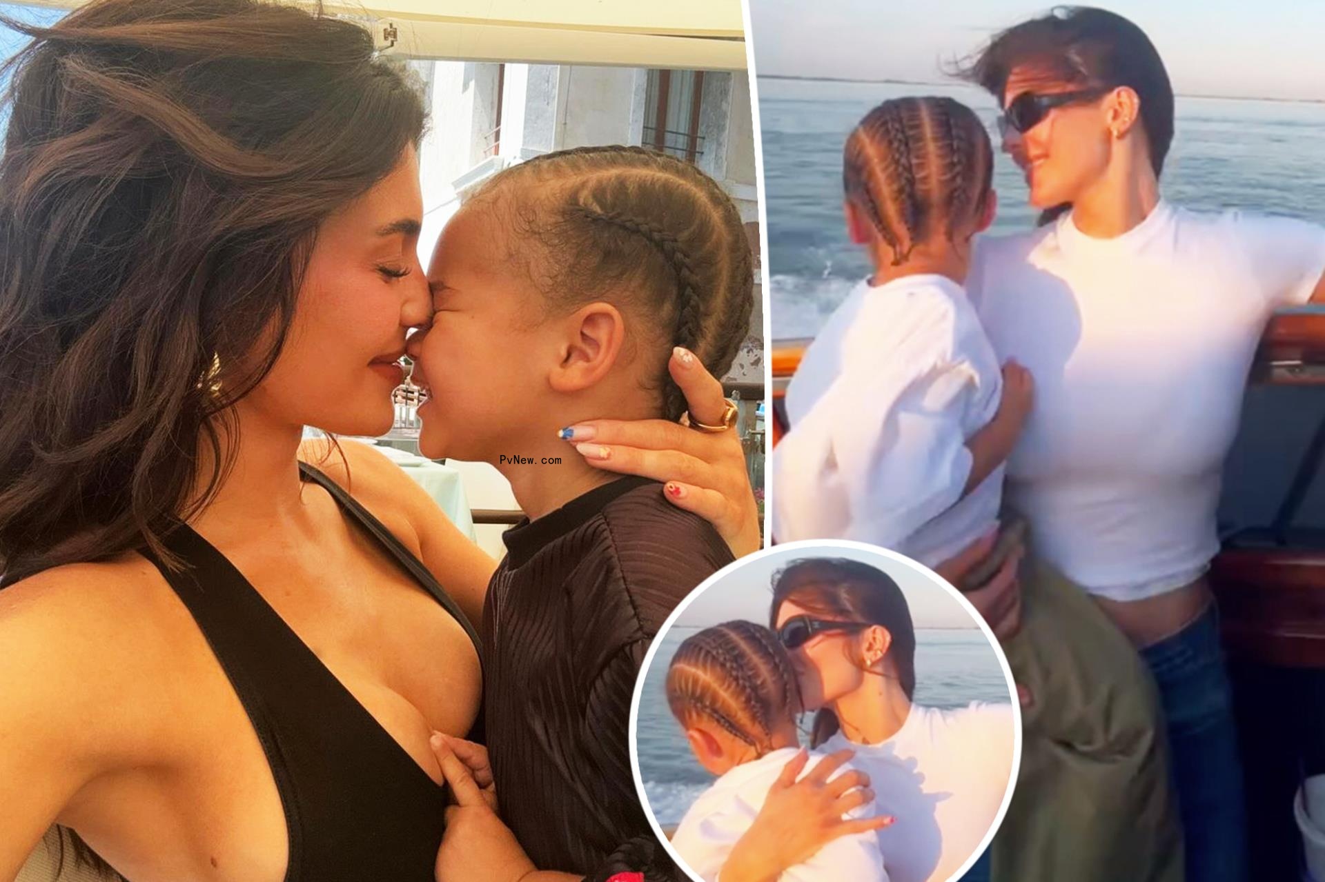 Kylie Jenner snuggles and kisses son Aire on sunset boat ride during Italy vacation