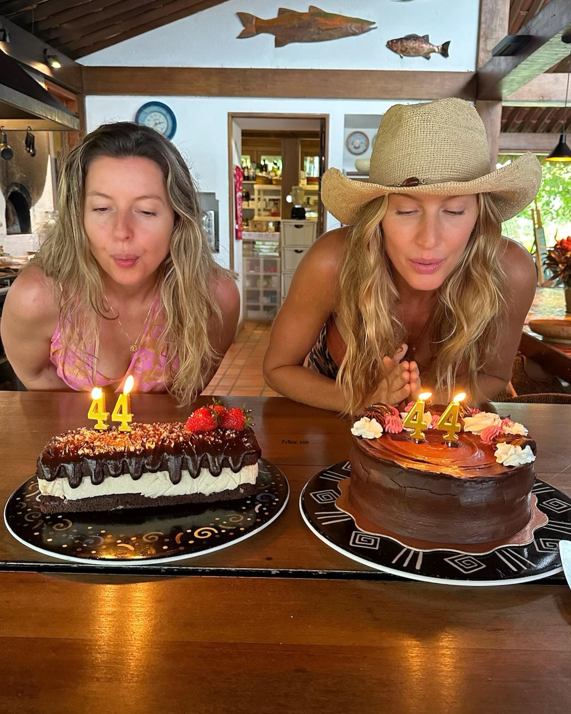Gisele and Patrícia Bündchen celebrating their 44th birthday.
