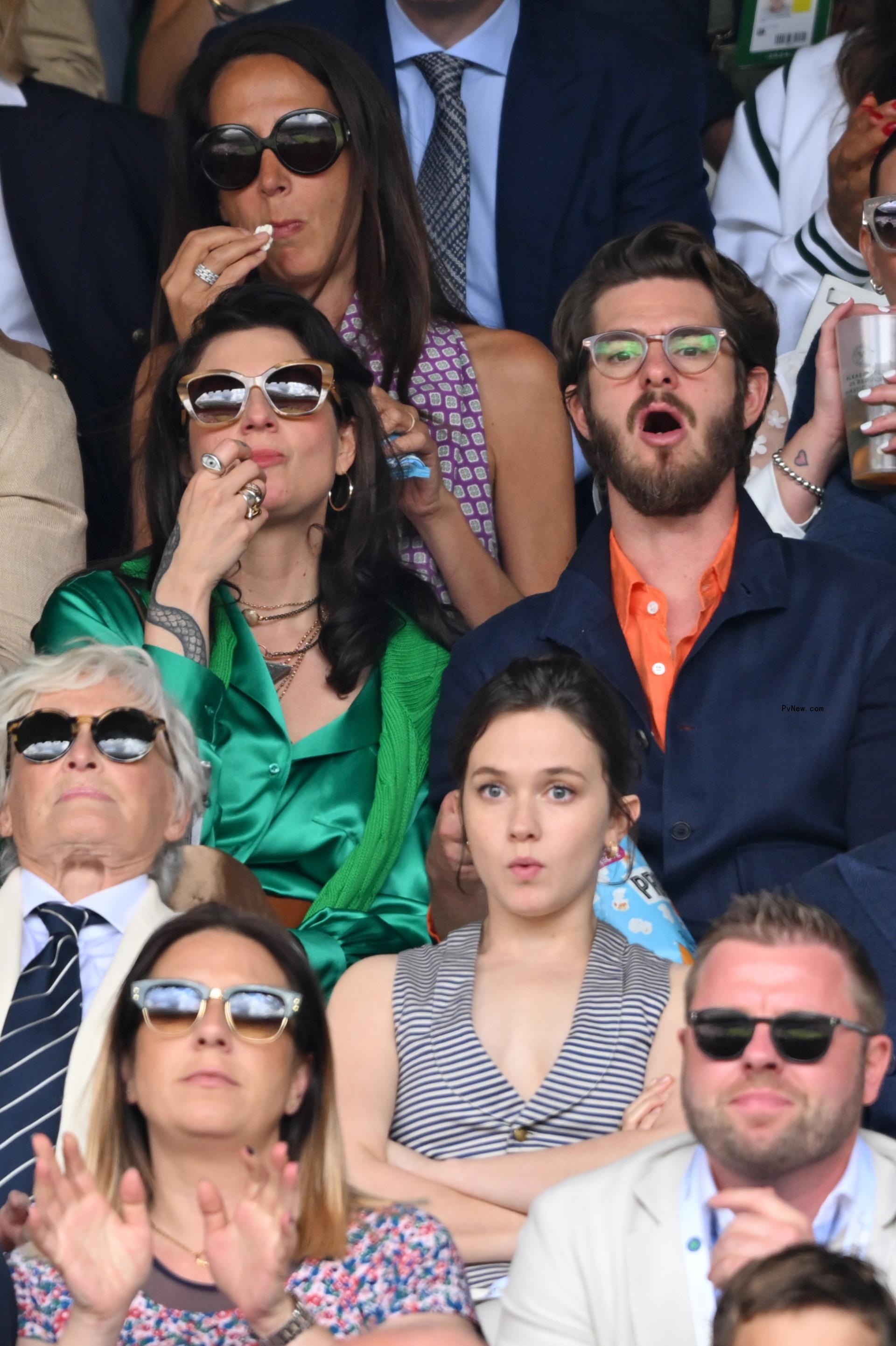 Andrew Garfield and Kate Tomas at the 2024 Wimbledon Tennis Champio<i></i>nships in London.