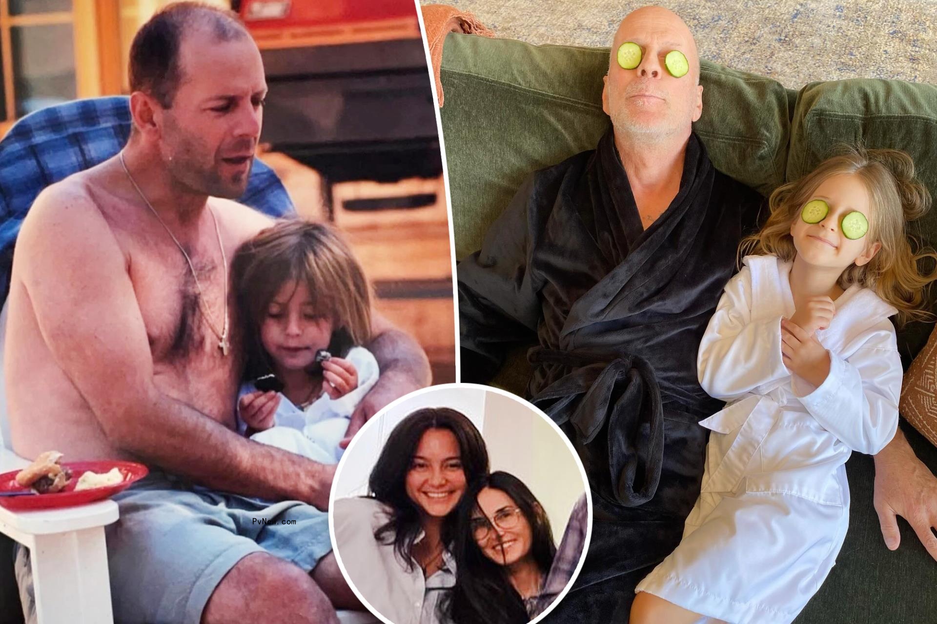 Bruce Willis and daughters, with a Demi Moore and Emma Heming inset