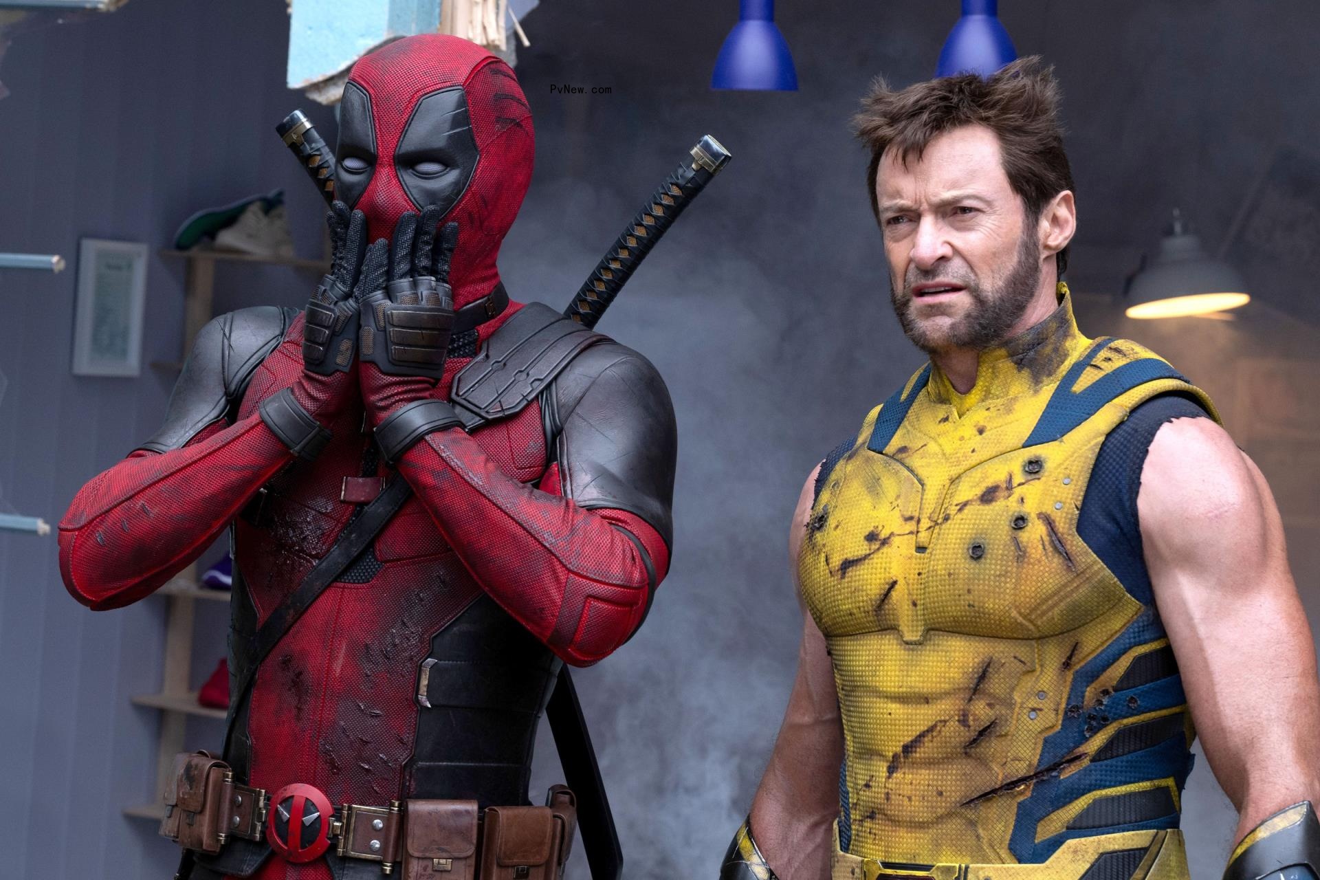  Ryan Reynolds as Deadpool, Hugh Jackman as Wolverine,