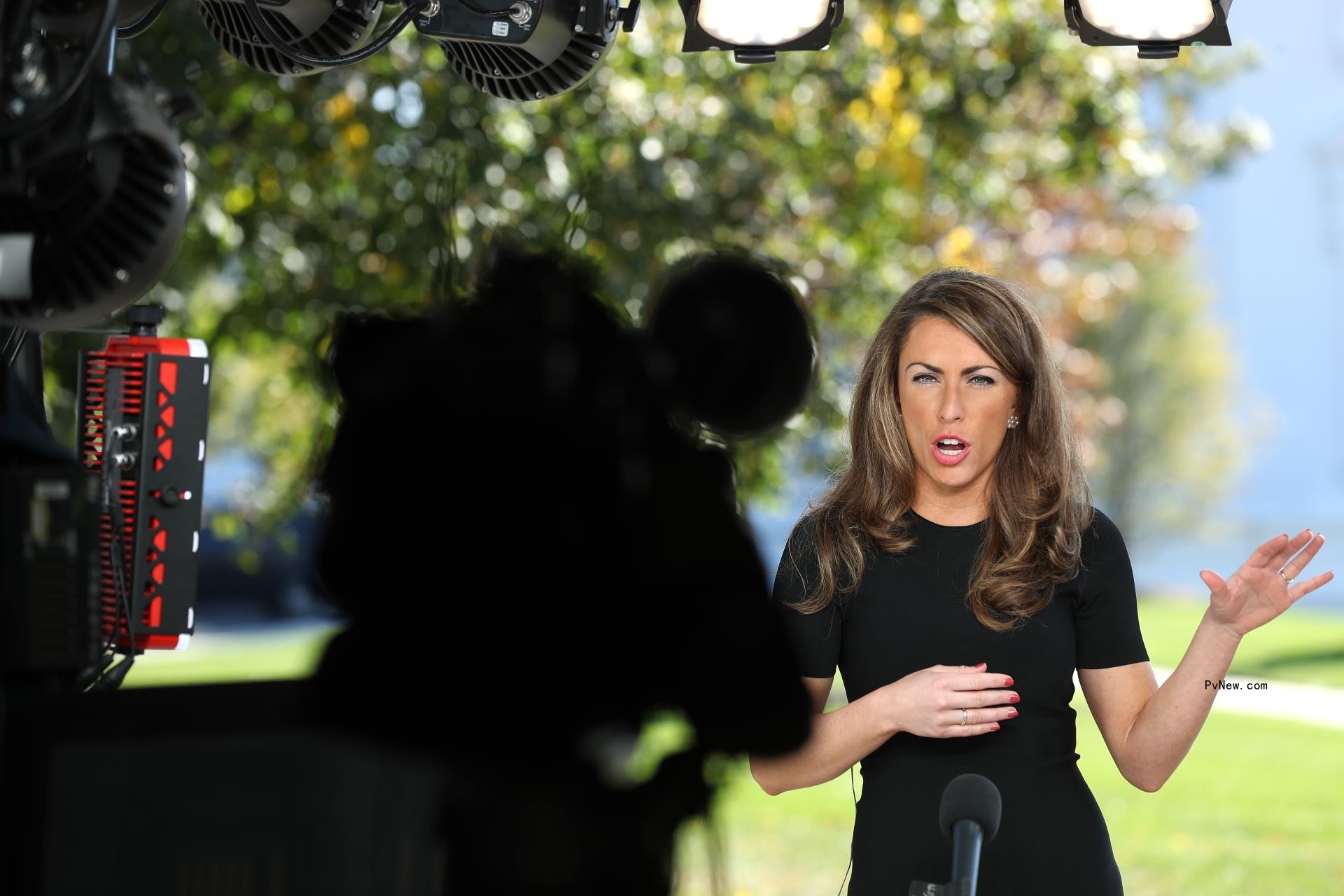 Alyssa Farah Griffin talking outside the White HOuse