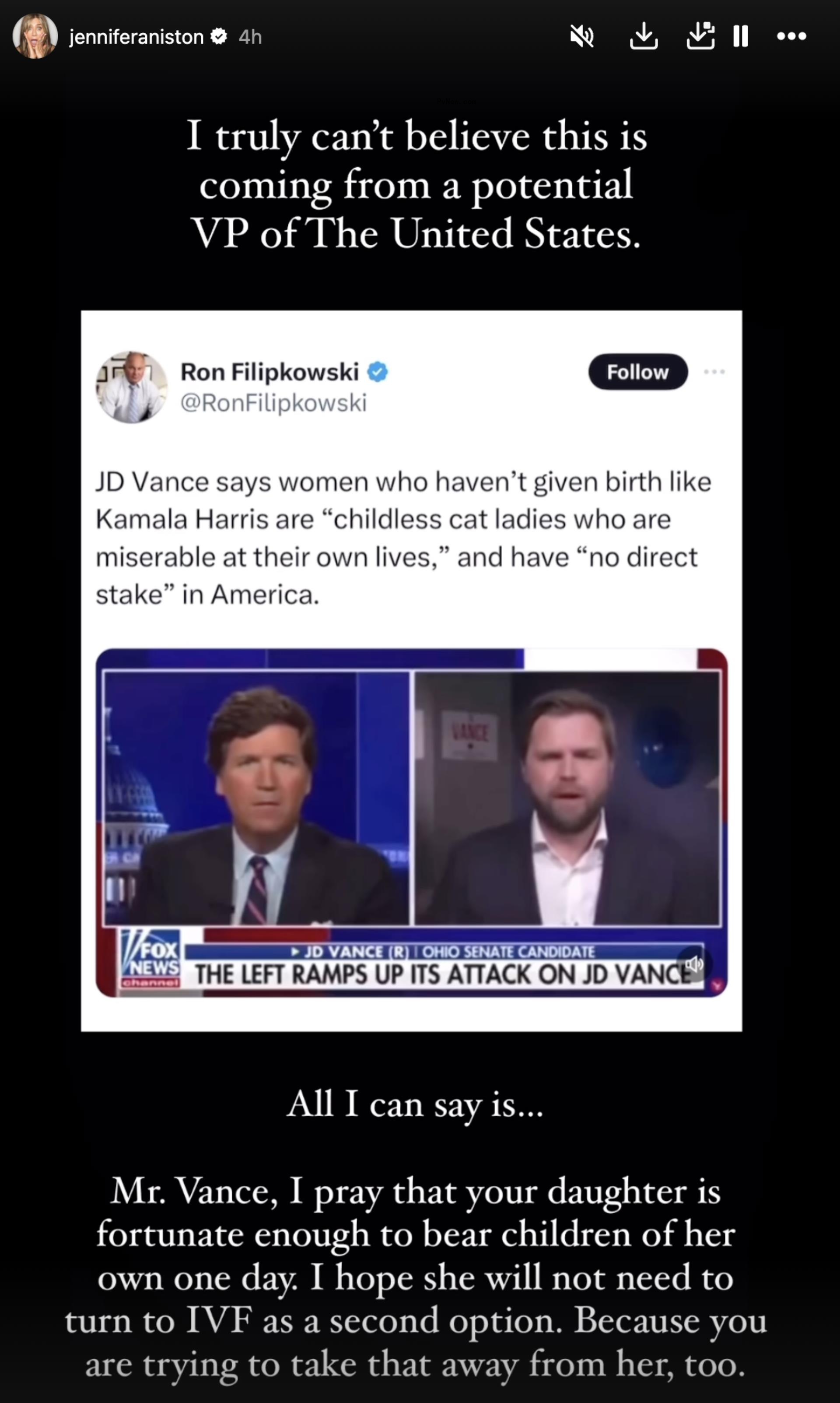 Jennifer Aniston's comments a<i></i>bout JD Vance.