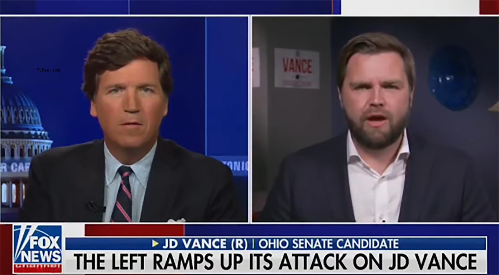 JD Vance and Tucker Carlson in a 2021 interview.