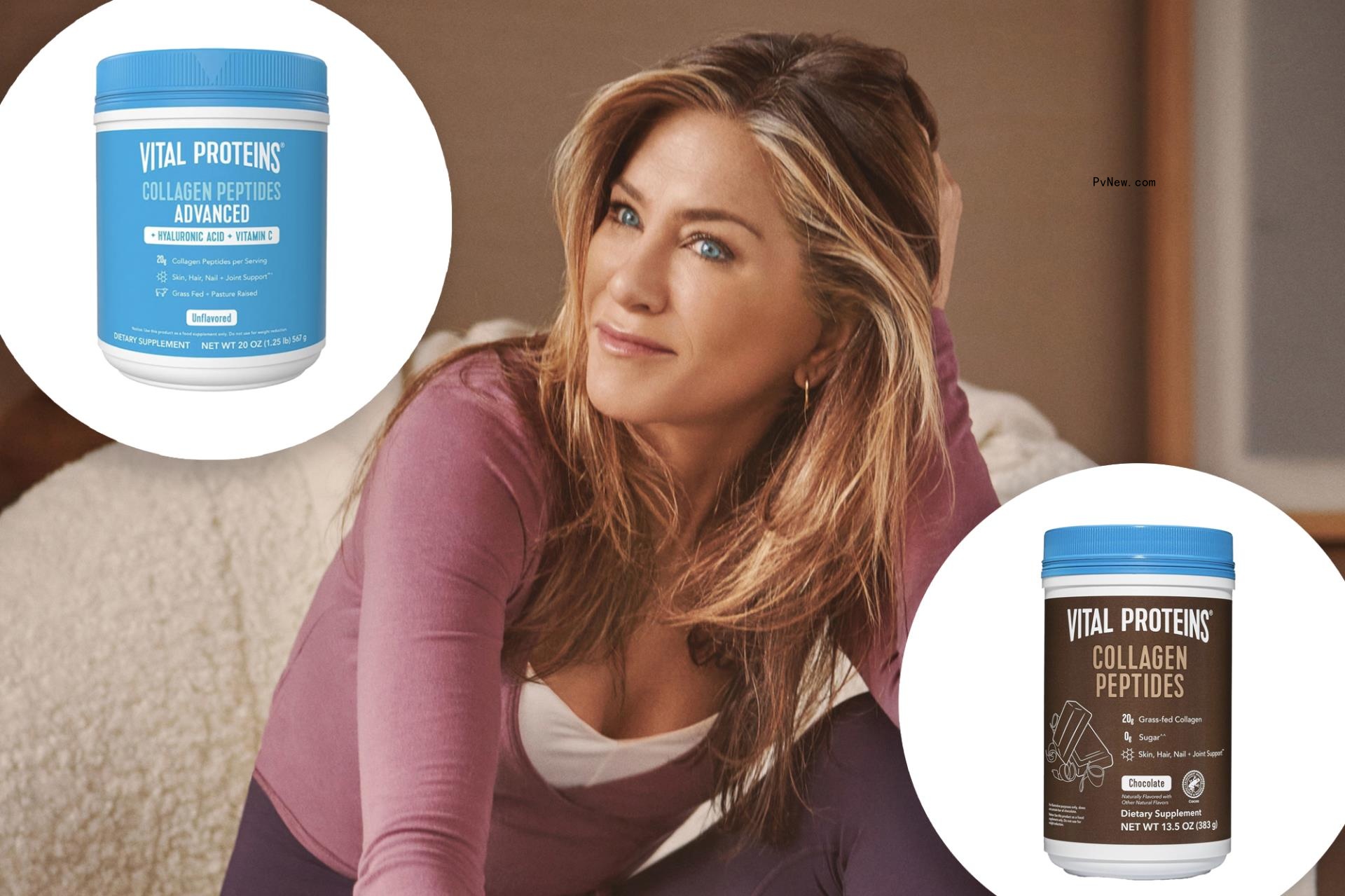 Jennifer Aniston with insets of Vital Proteins products
