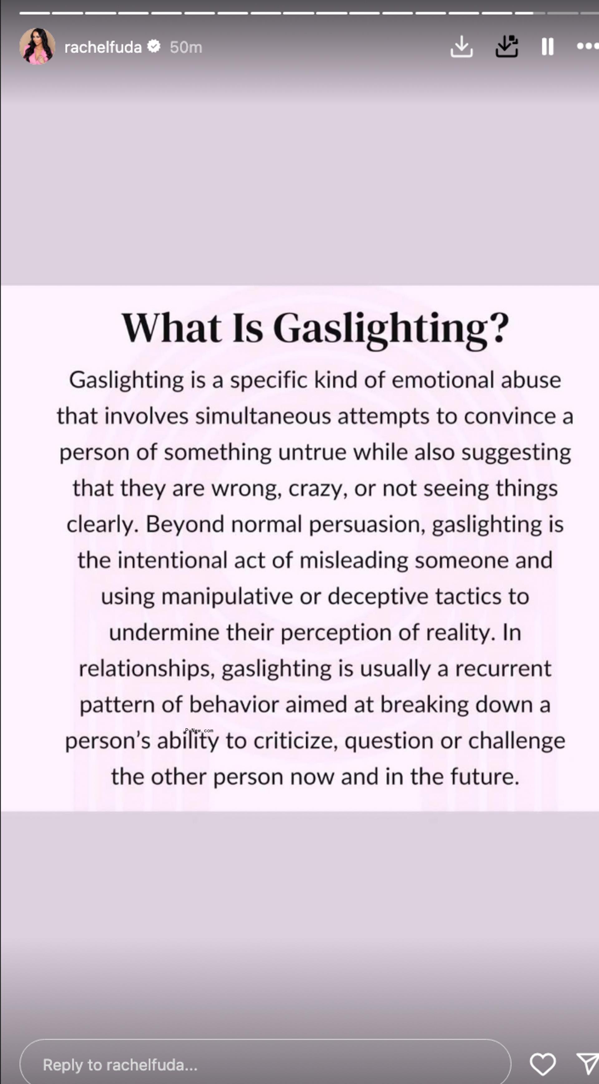 Rachel Fuda's Instagram story a<i></i>bout gaslighting