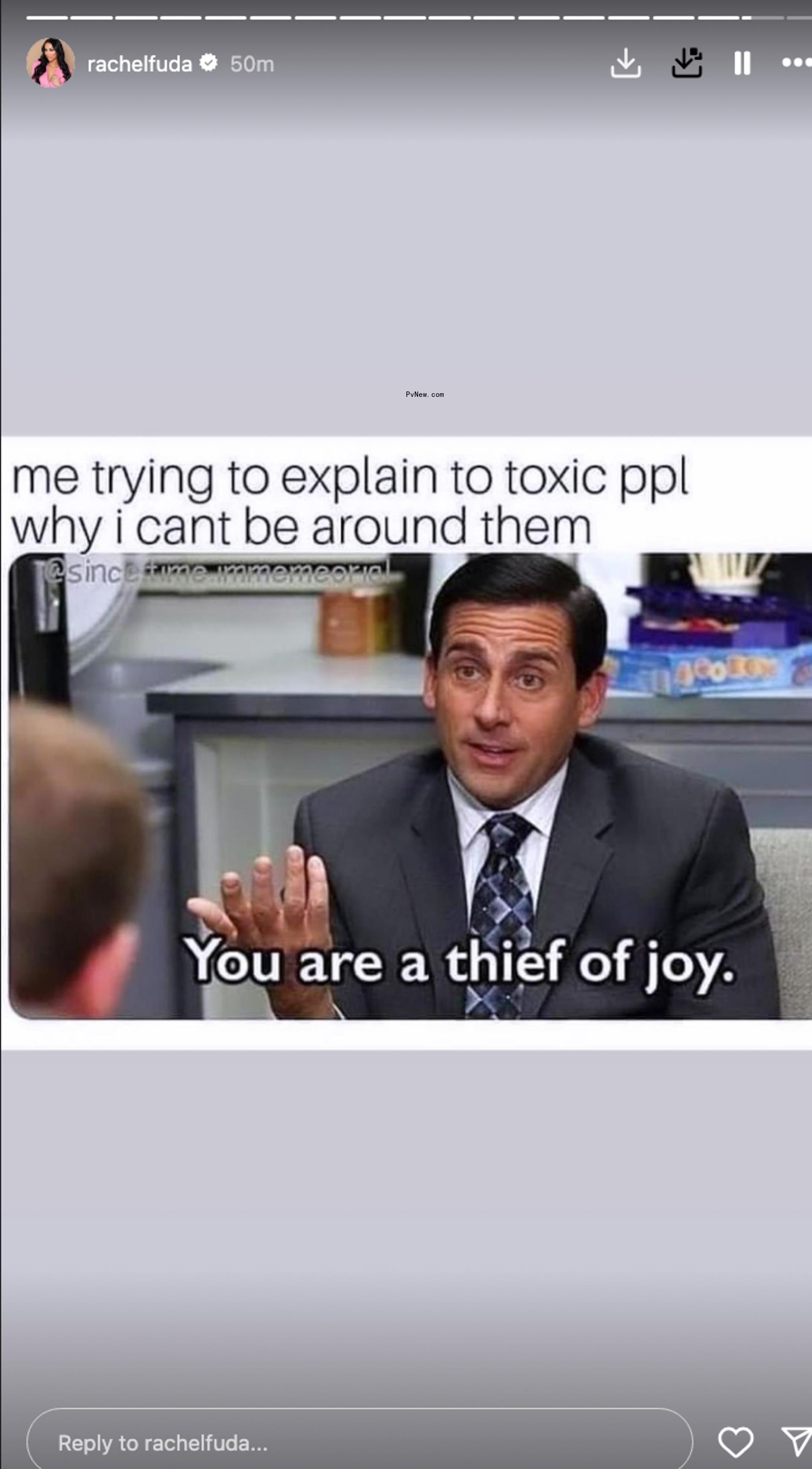 Rachel Fuda's Instagram Story of a meme