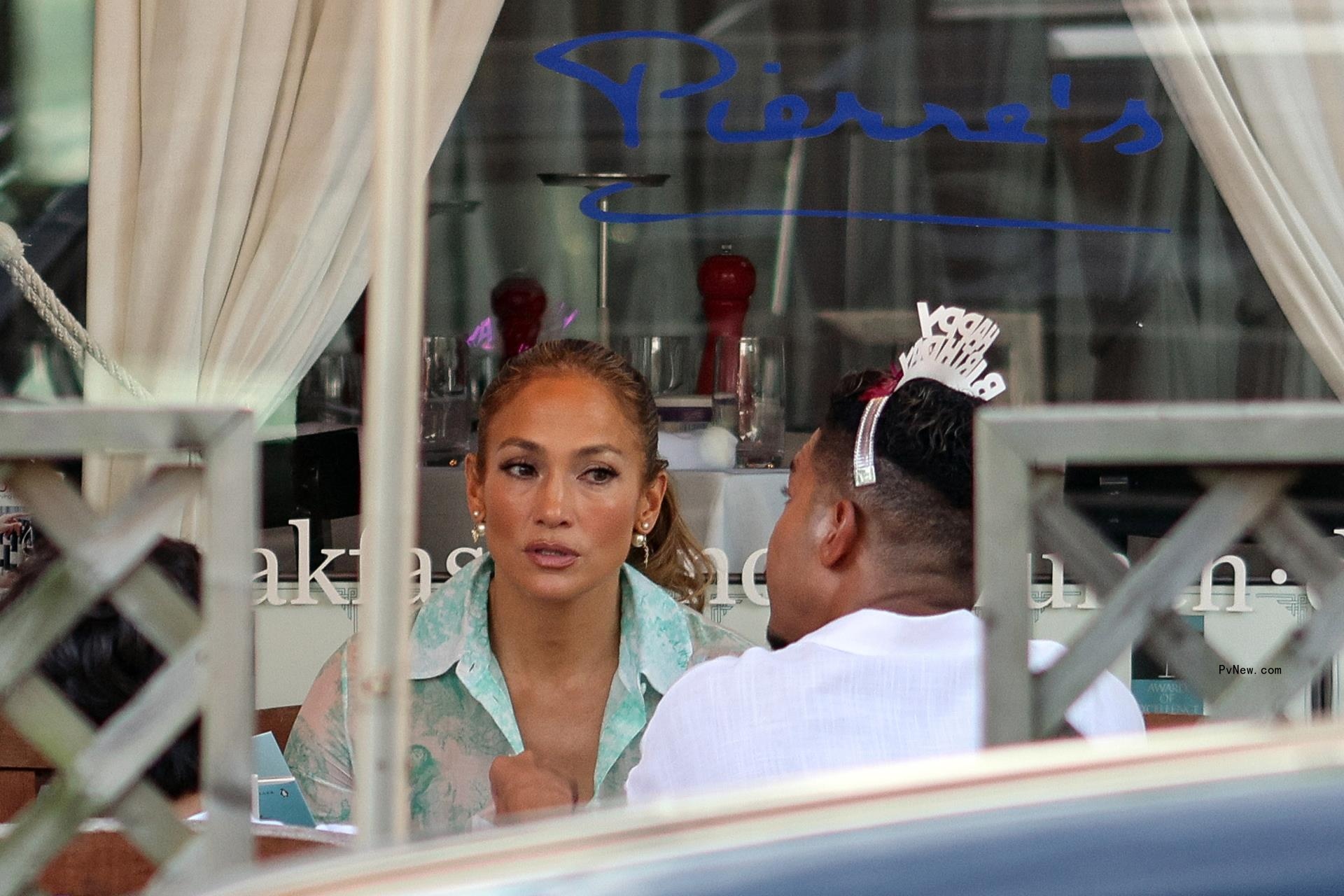 Jennifer Lopez out to lunch with a friend for her birthday.