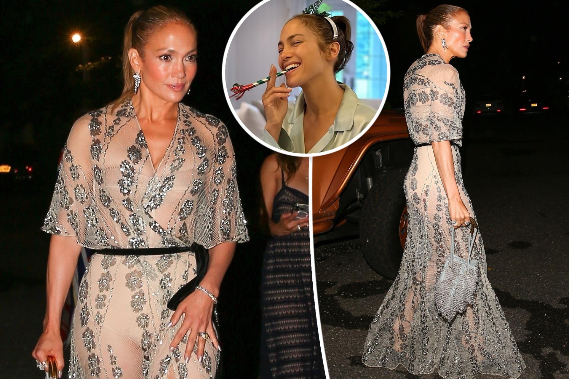 Jennifer Lopez co<i></i>ntinues 55th birthday celebrations in sheer, sparkling Dior couture