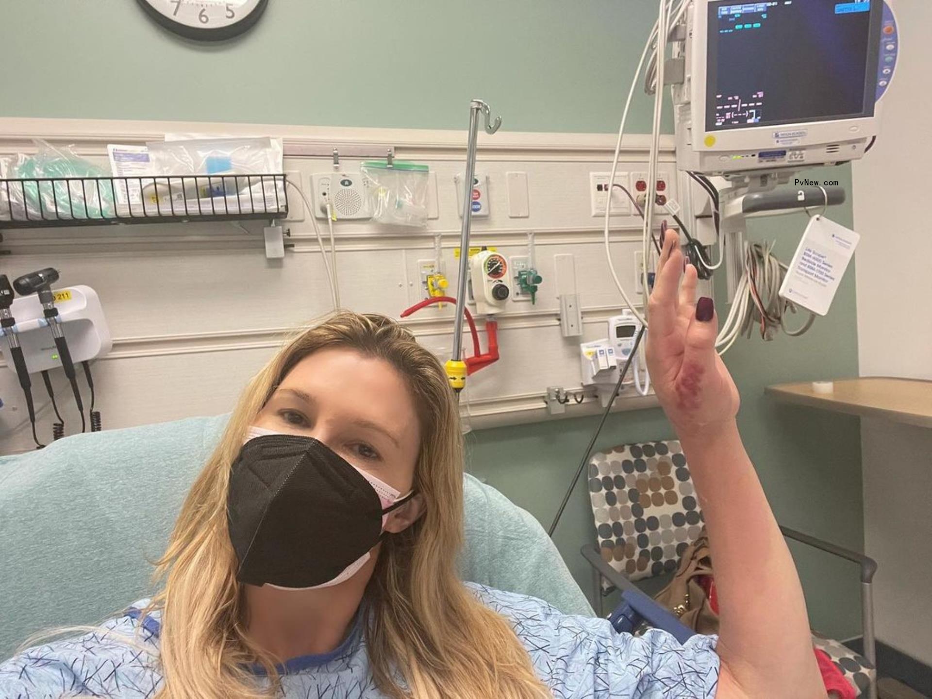 Brandi Glanville in the hospital.