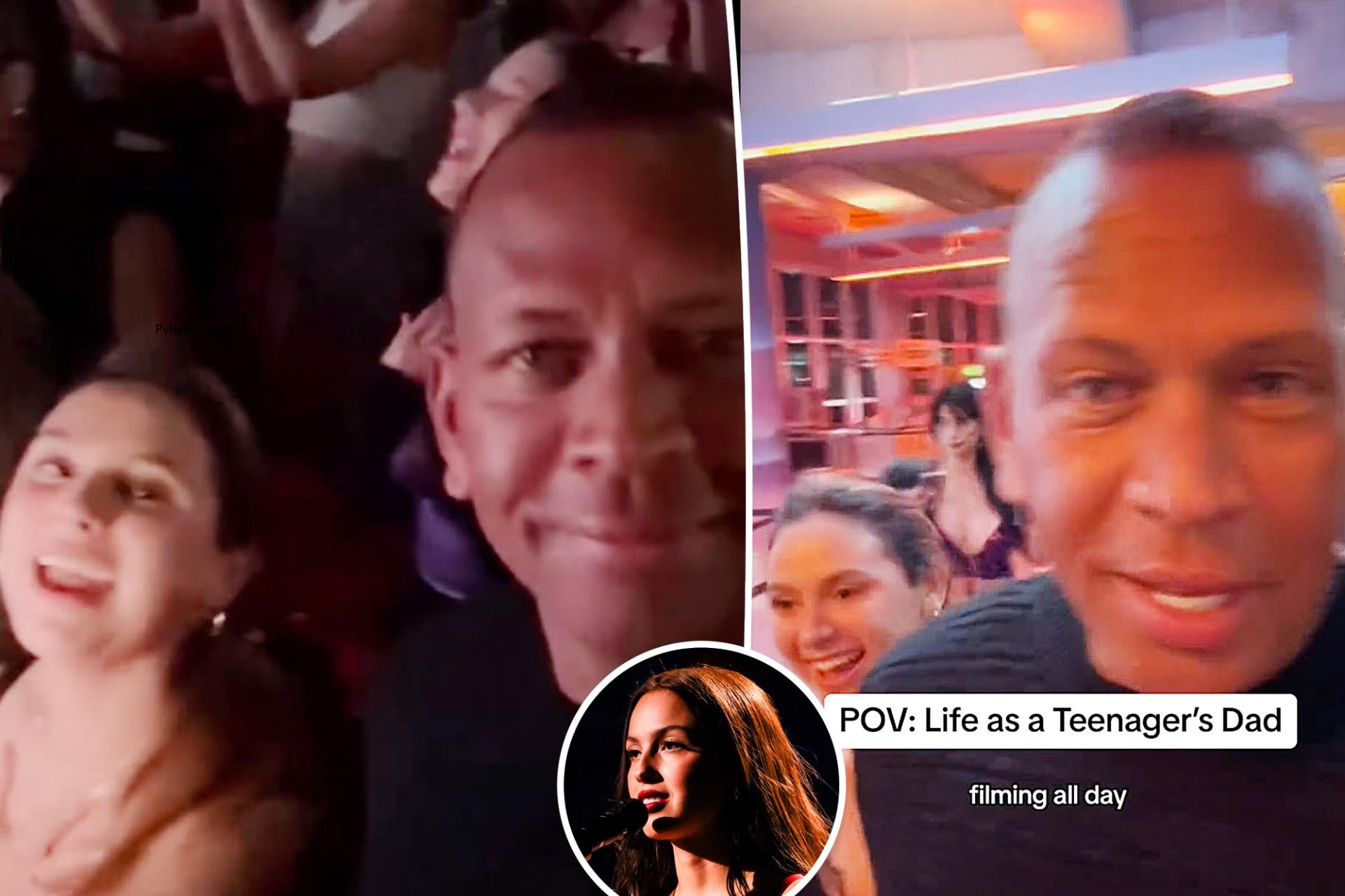 Alex Rodriguez and Ella with an inset of Olivia Rodrigo.