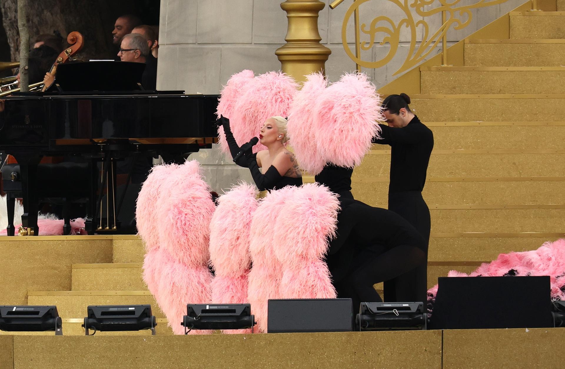 Lady Gaga rehearses prior the opening ceremony of the Olympic Games Paris 2024 on July 26, 2024 in Paris, France.
