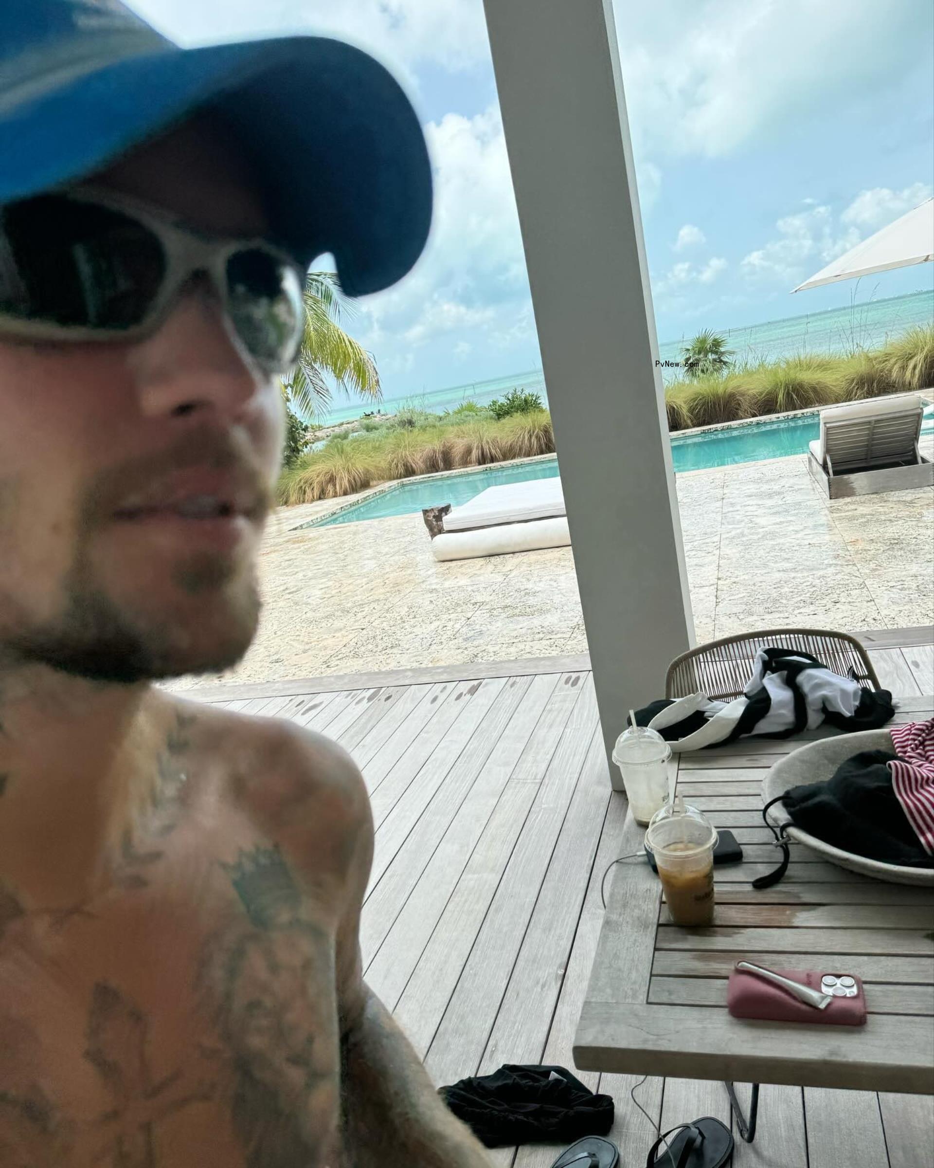 Justin Bieber and Hailey Bieber on a beach vacation.
