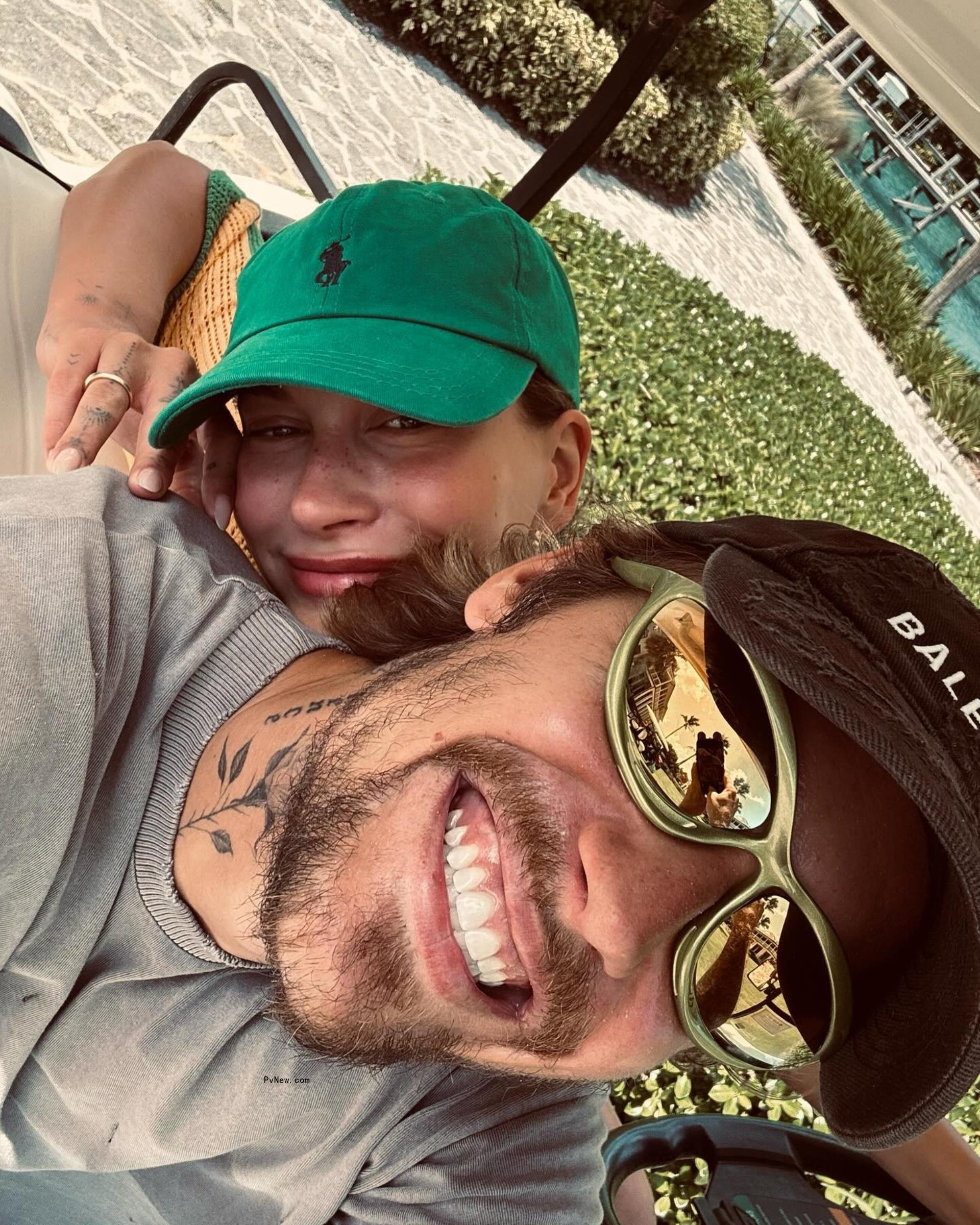 Justin Bieber cradling Hailey Bieber's baby bump in a sweet Instagram video.