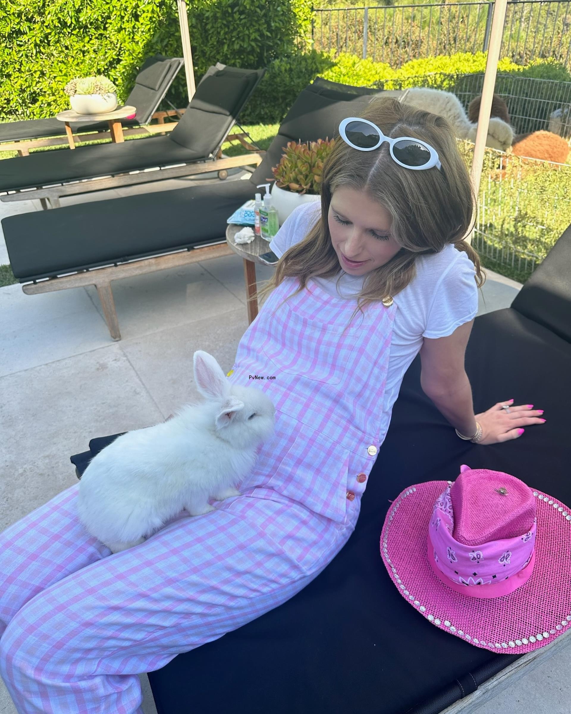 Schwarzenegger held a rabbit while posing for pregnancy pics via Instagram.