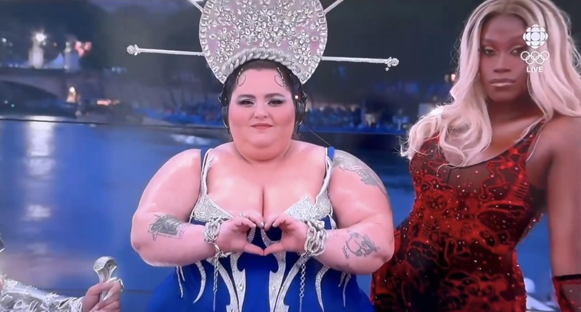 A drag queen at the 2024 Olympics opening ceremony.