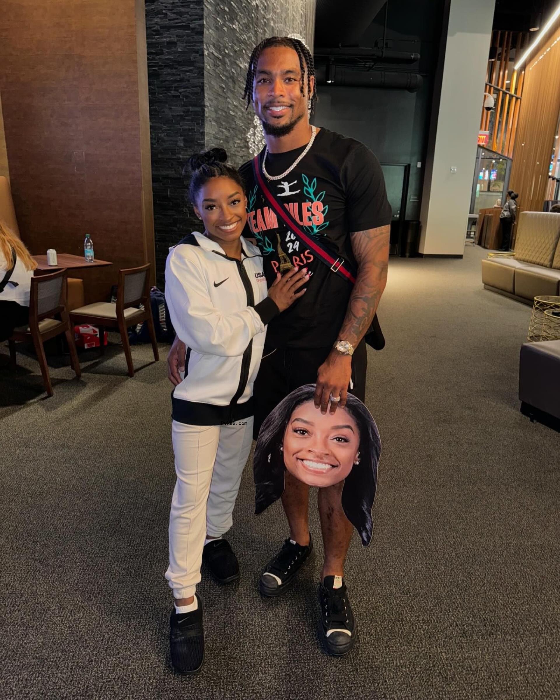 Simone Biles and Jo<i></i>nathan Owens.