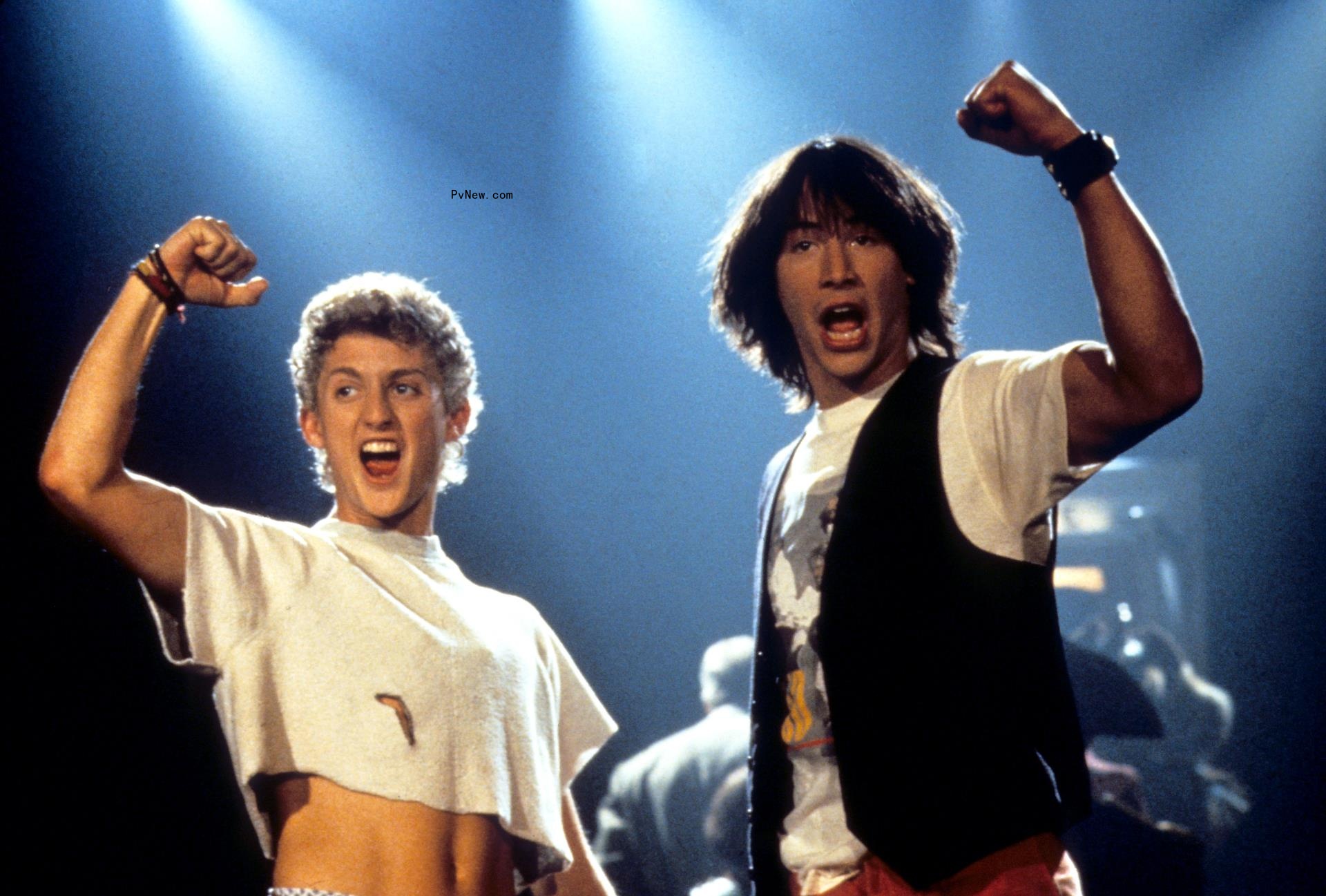 Alex Winter (left) and Keanu Reeves flex enthusiastically in a still from