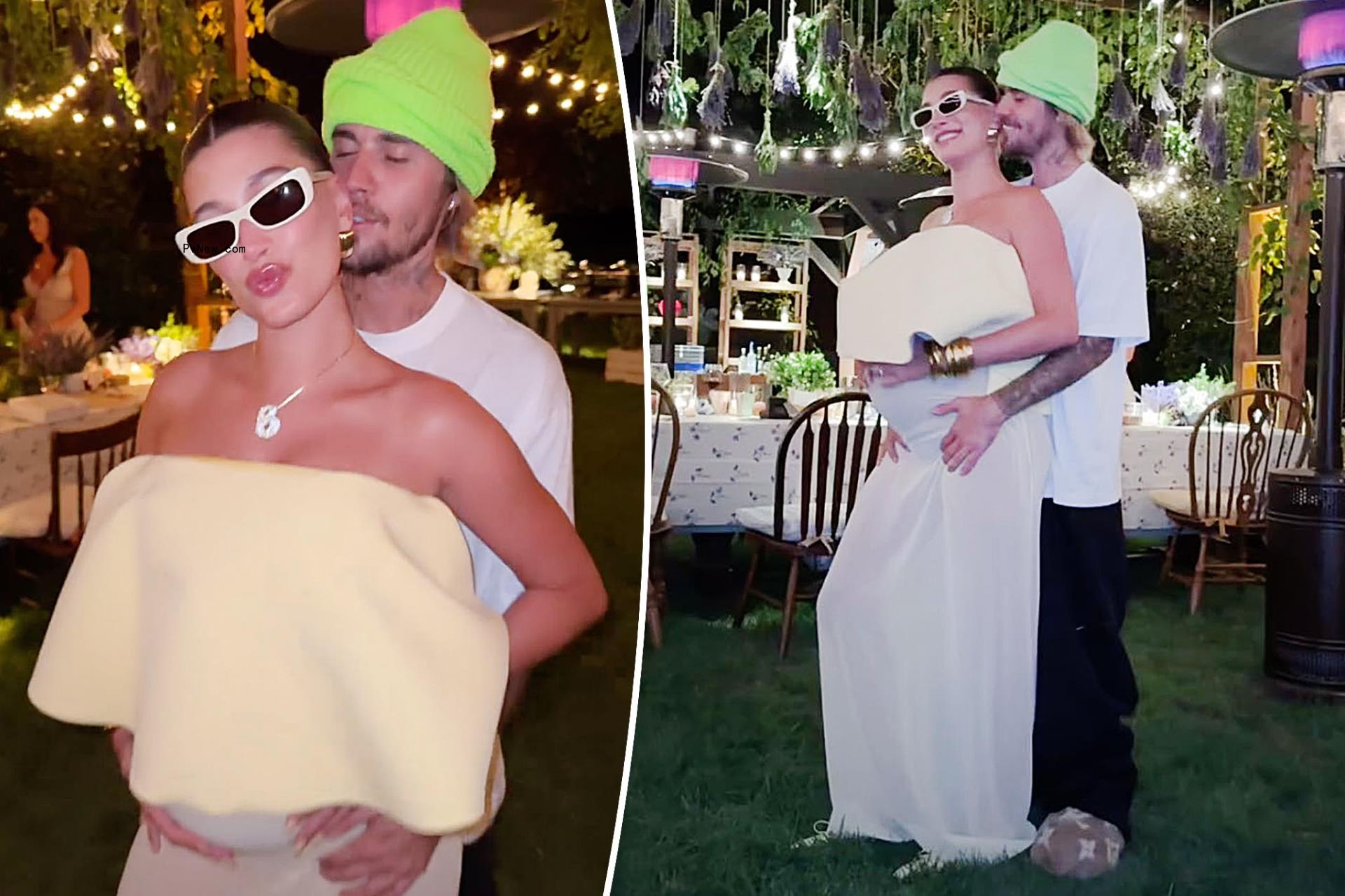 Justin Bieber cradling pregnant wife Hailey's growing baby bump in sweet video