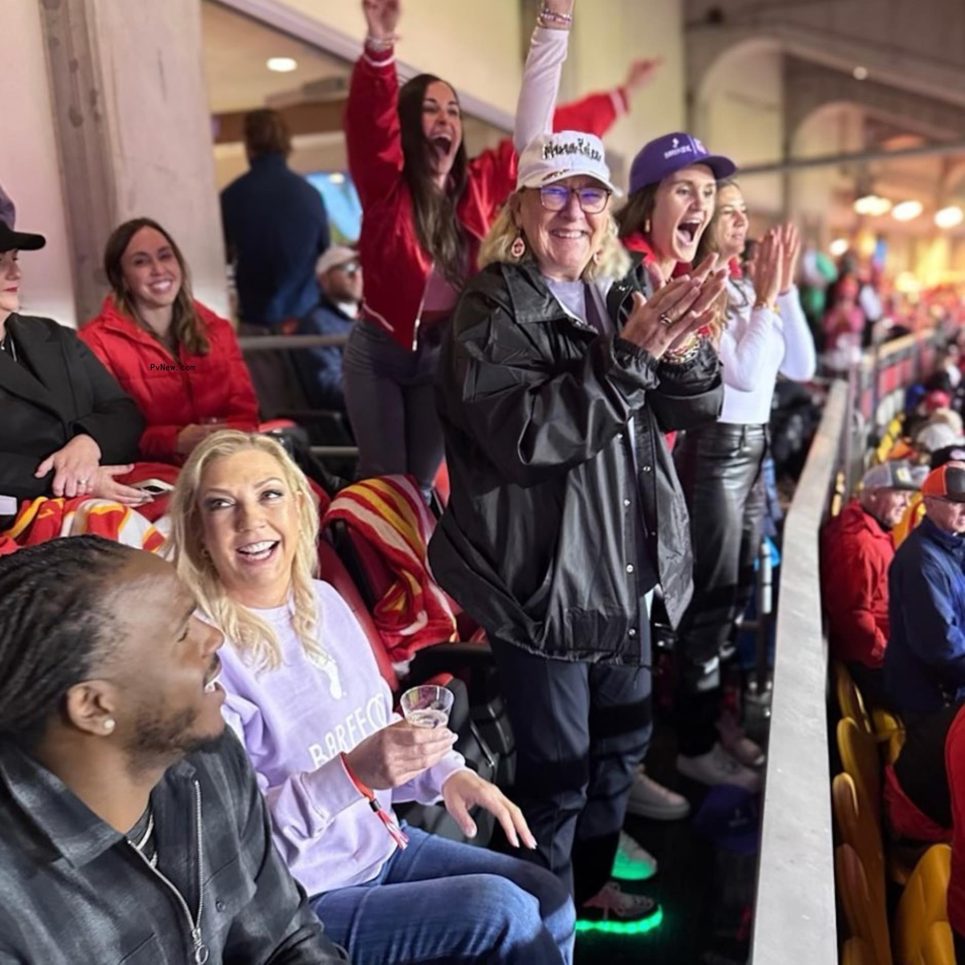 Do<i></i>nna Kelce in Travis Kelce's suite at Arrowhead Stadium. 