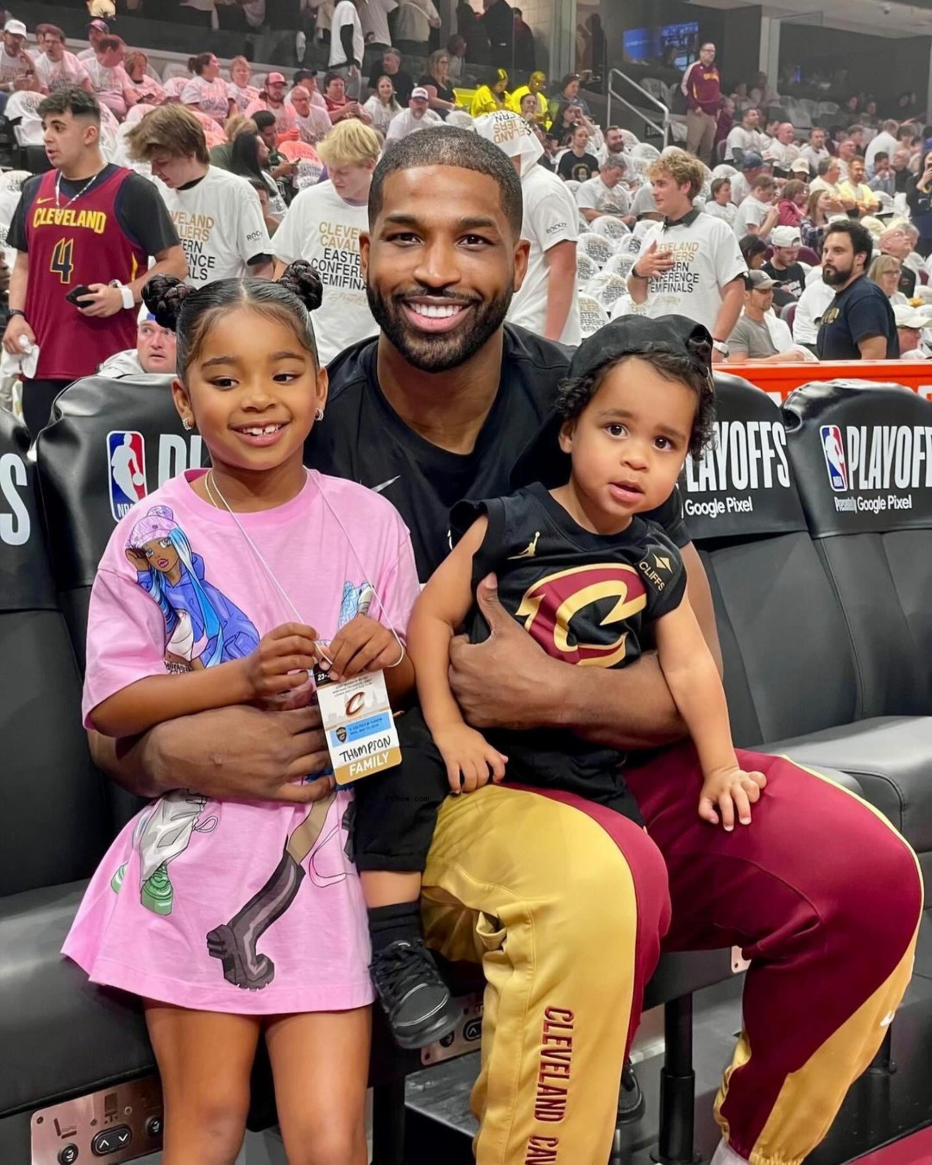 Tristan Thompson, True and Theo at an NBA game.