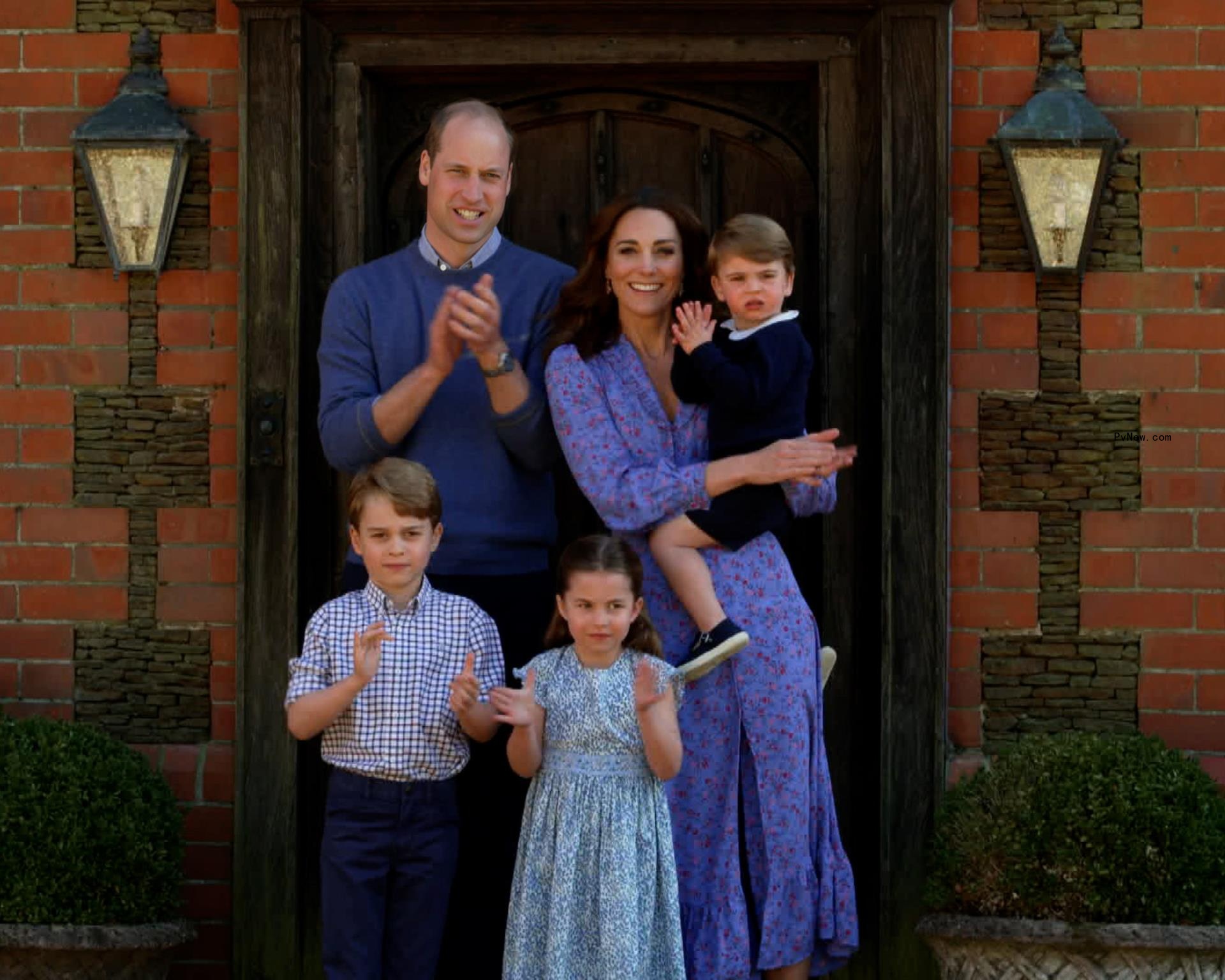 Prince William alo<i></i>ngside his wife, Kate Middleton, and their three children at a charity event in April 2020.