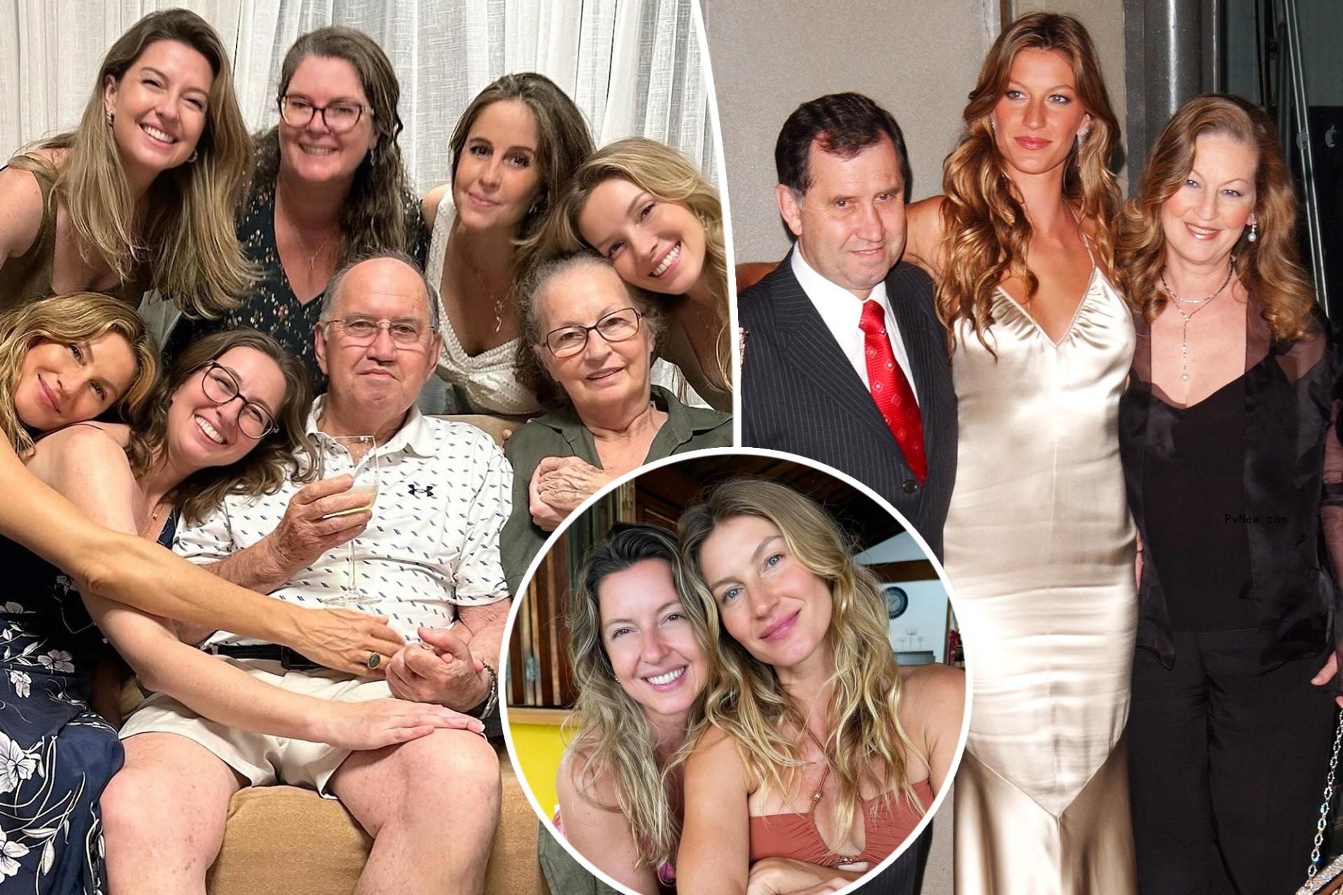 Gisele Bündchen with her parents, Vânia and Valdir Bündchen, and her sisters, Raquel, Graziela, Gabriela, Rafaela, and Patrícia Bündchen.