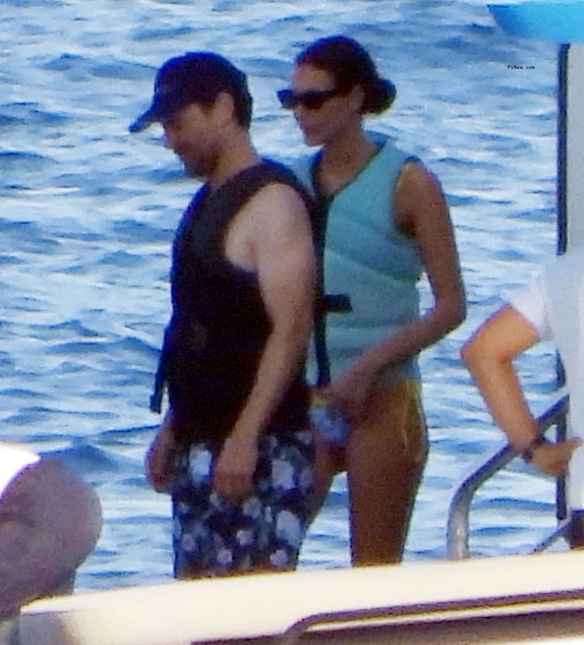 Vittoria Ceretti and Tobey Maguire yachting in Portofino, Italy on July 30, 2024.