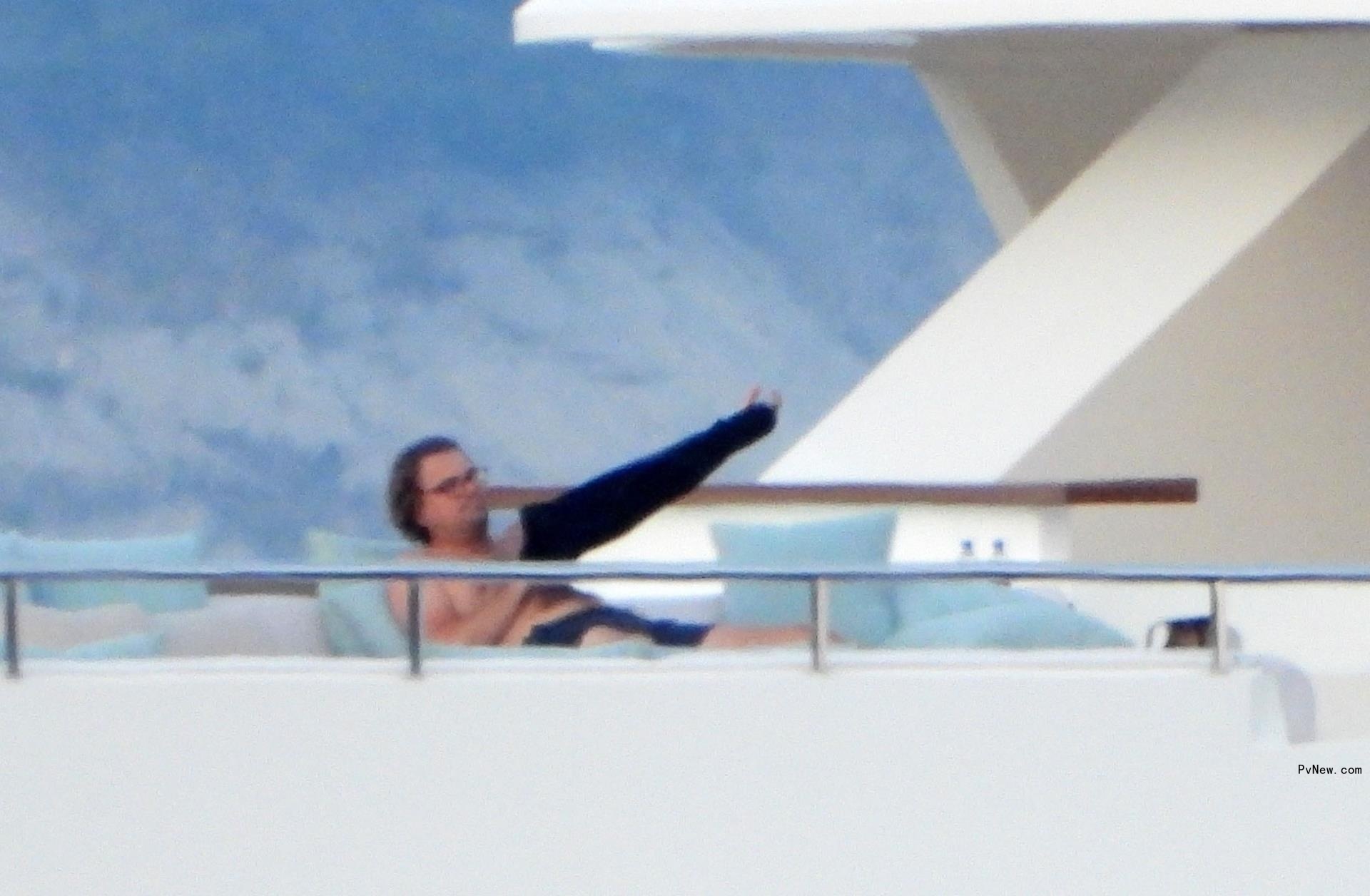 Leo<i></i>nardo DiCaprio on a yacht in Portofino, Italy on July 30, 2024.