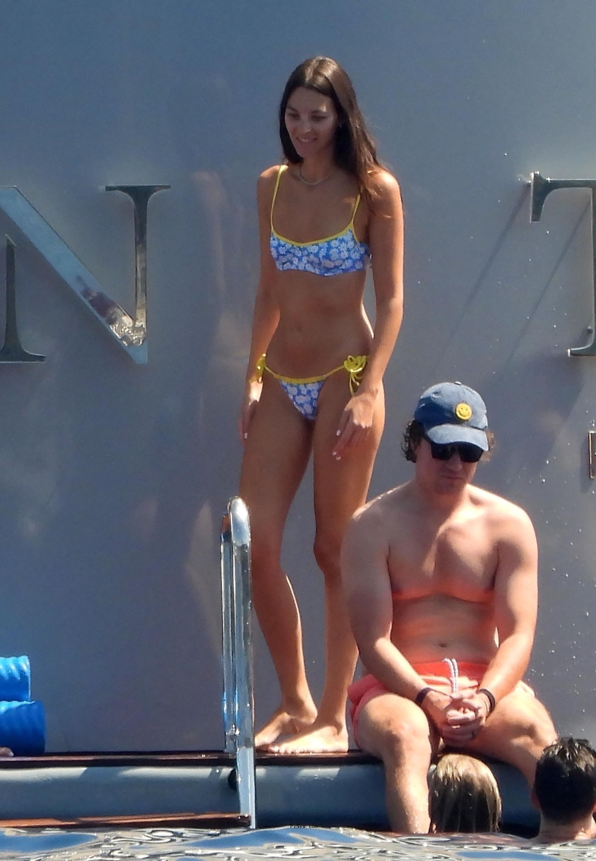 Vittoria Ceretti on a yacht in Portofino, Italy on July 30, 2024.