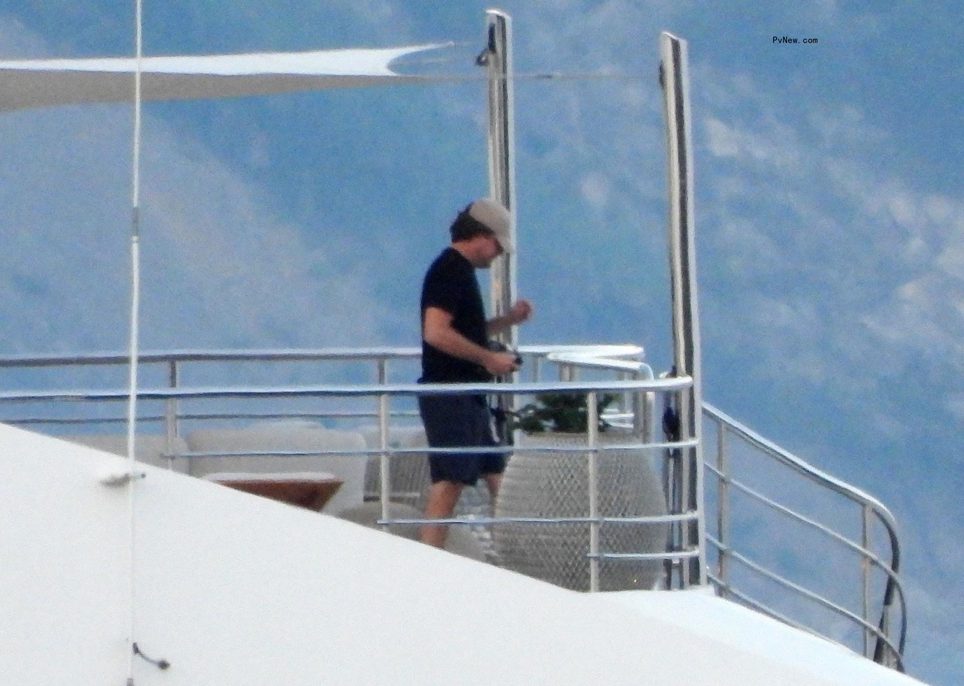 Leo<i></i>nardo DiCaprio on a yacht in Portofino, Italy on July 30, 2024.