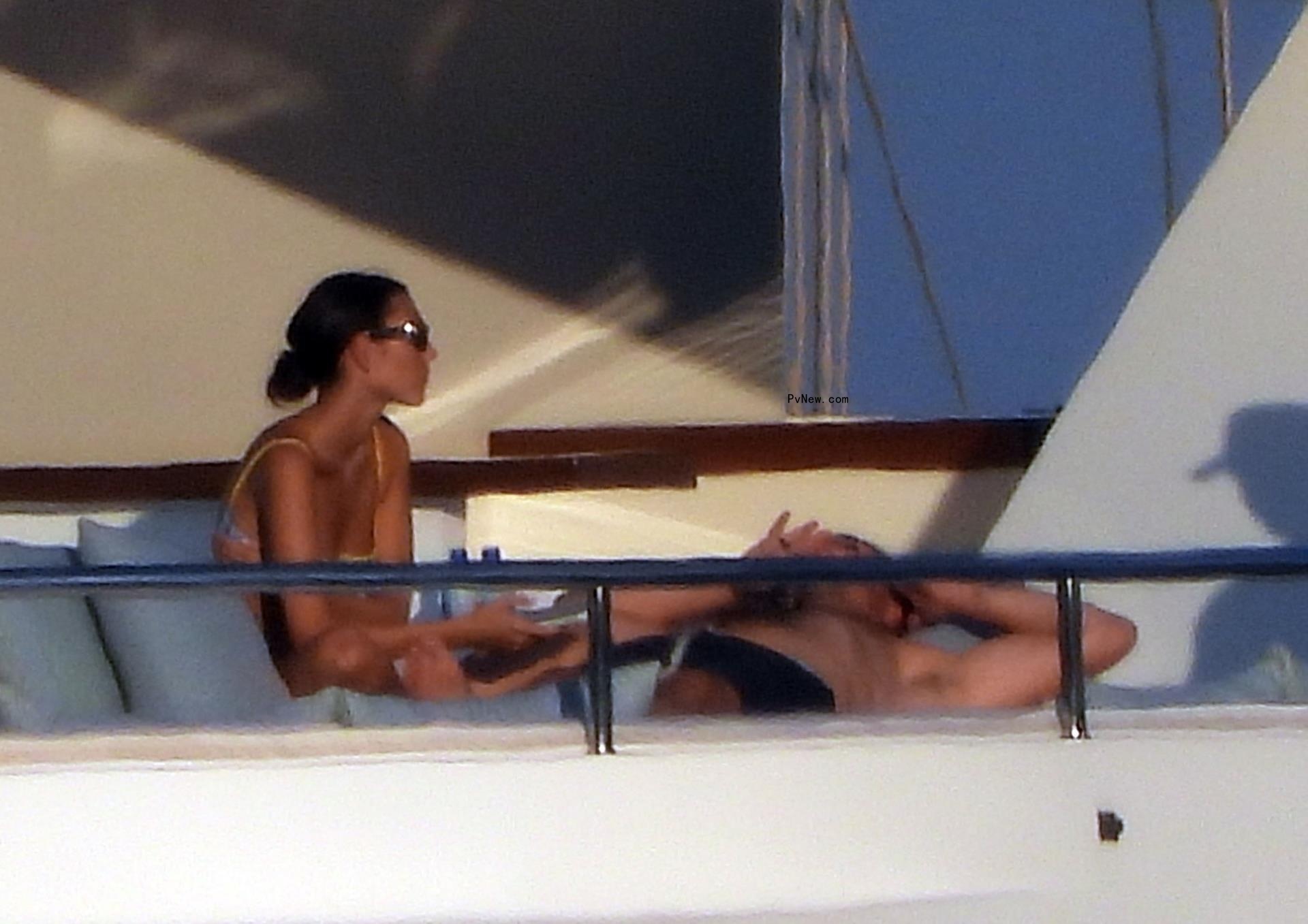 Vittoria Ceretti and Leo<i></i>nardo DiCaprio on a yacht in Portofino, Italy on July 30, 2024.