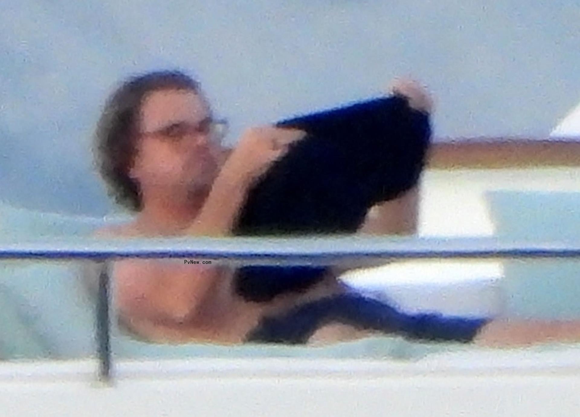 Leo<i></i>nardo DiCaprio on a yacht in Portofino, Italy on July 30, 2024.