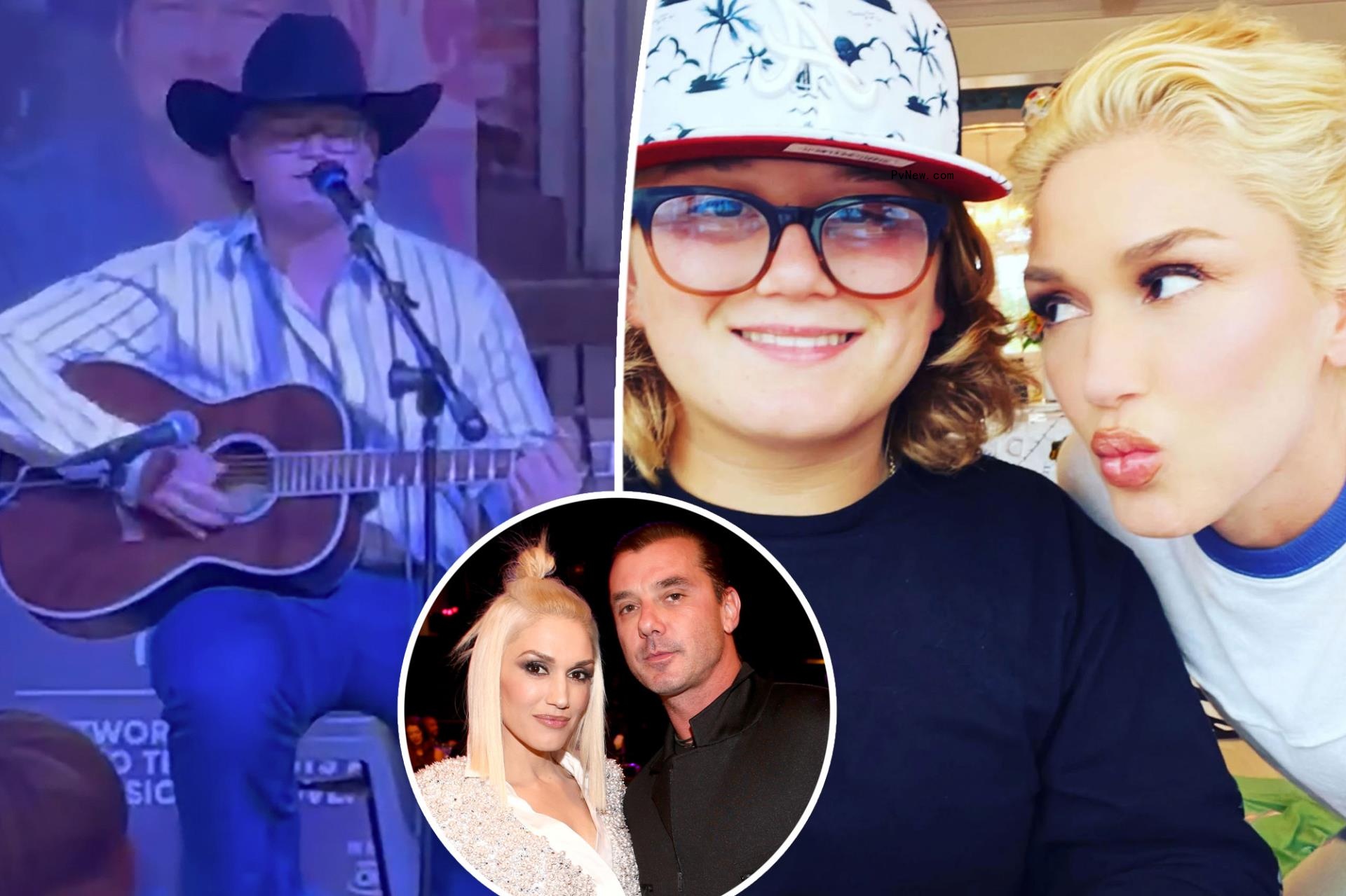 Gwen Stefani and son Zuma with a Gavin Rossdale inset