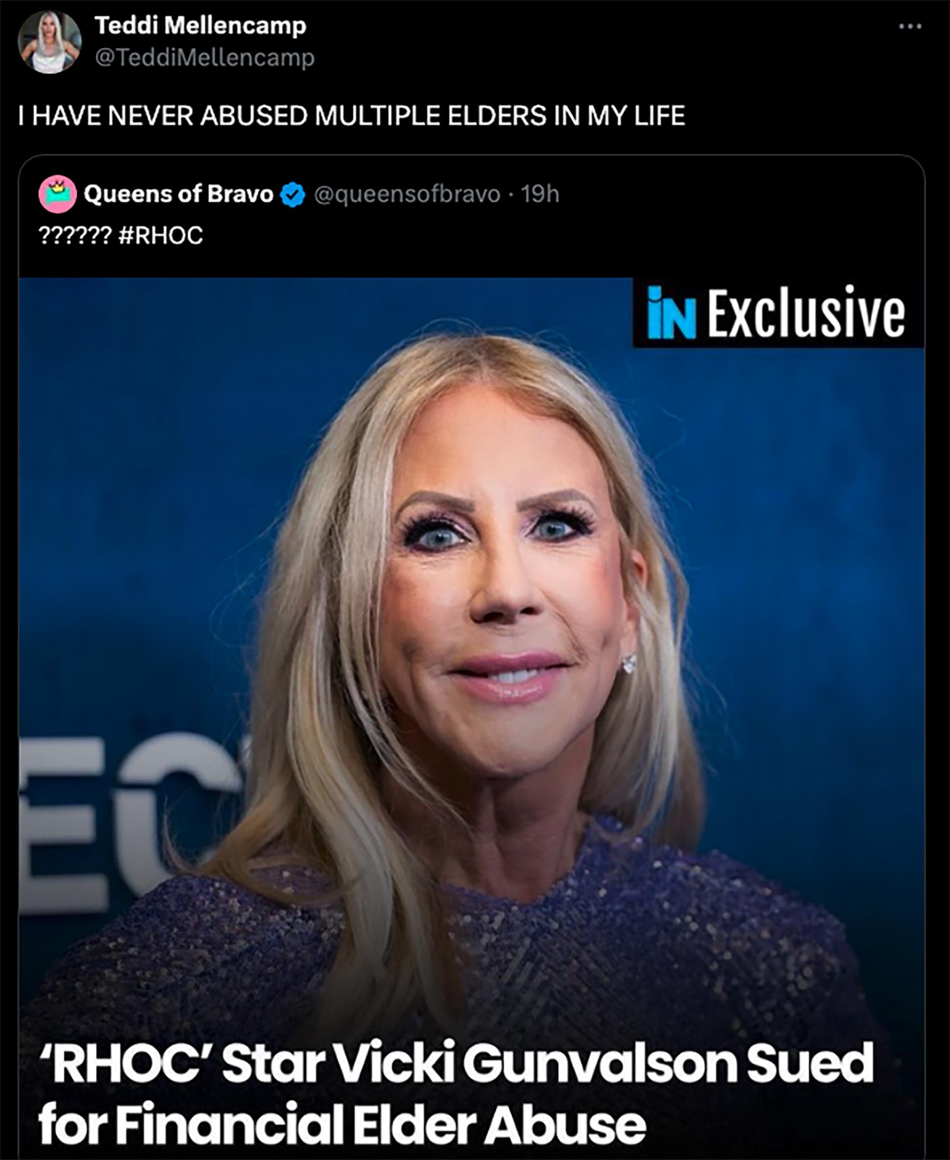 Teddi Mellencamp's tweet a<i></i>bout Vicki Gunvalson's lawsuit.