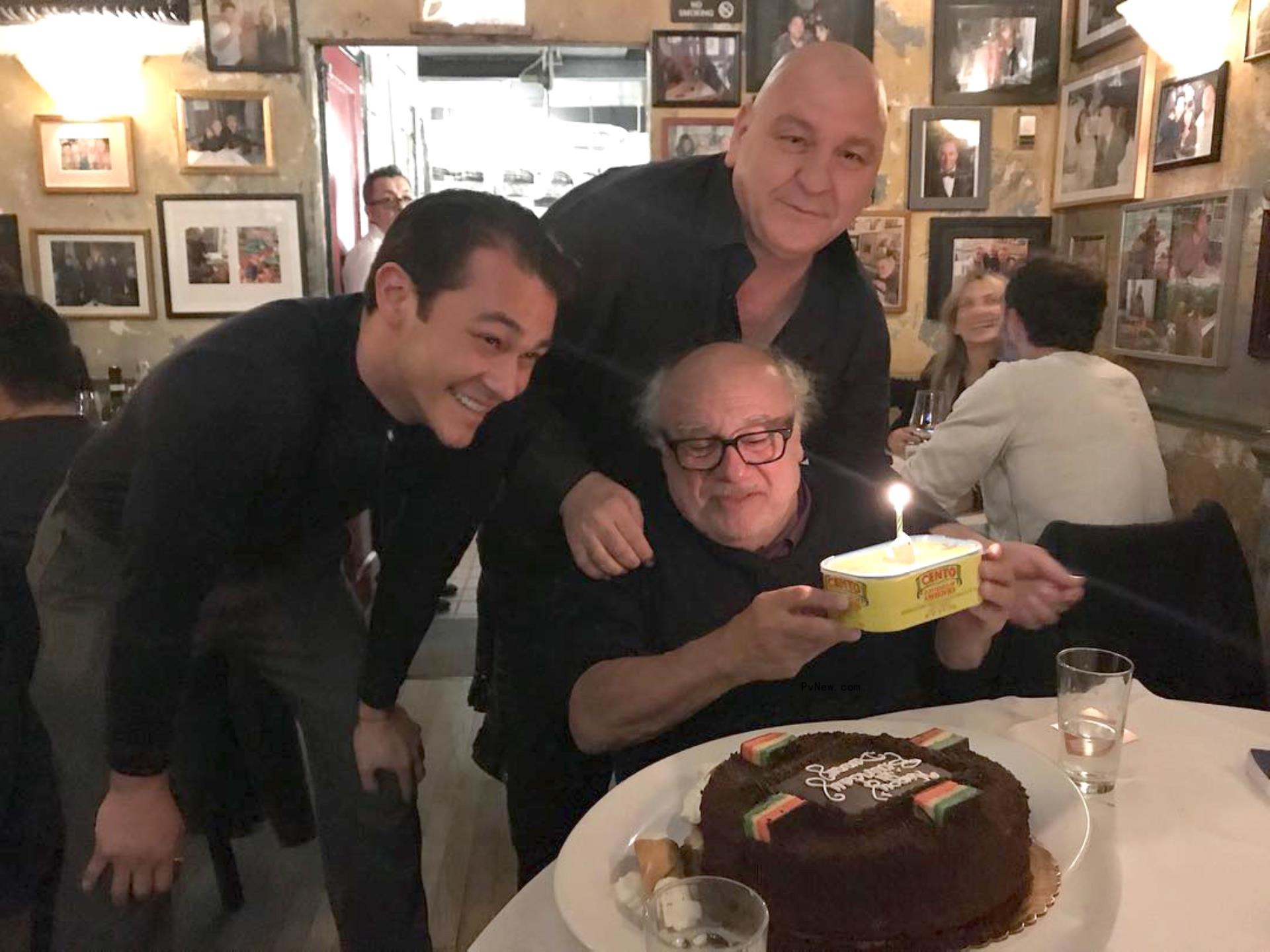 Danny DeVito with Emilio Vitolo and Emilio Vitolo Jr. celebrating his birthday at Emilio's Ballato.