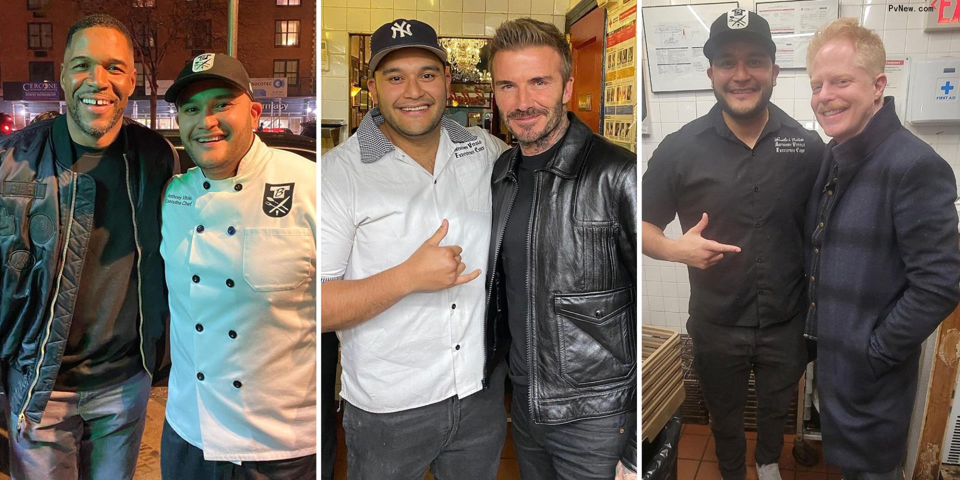 Michael Strahan, David Beckham and Jesse Tyler Ferguson with Anthony Vitolo at Emilio's Ballato