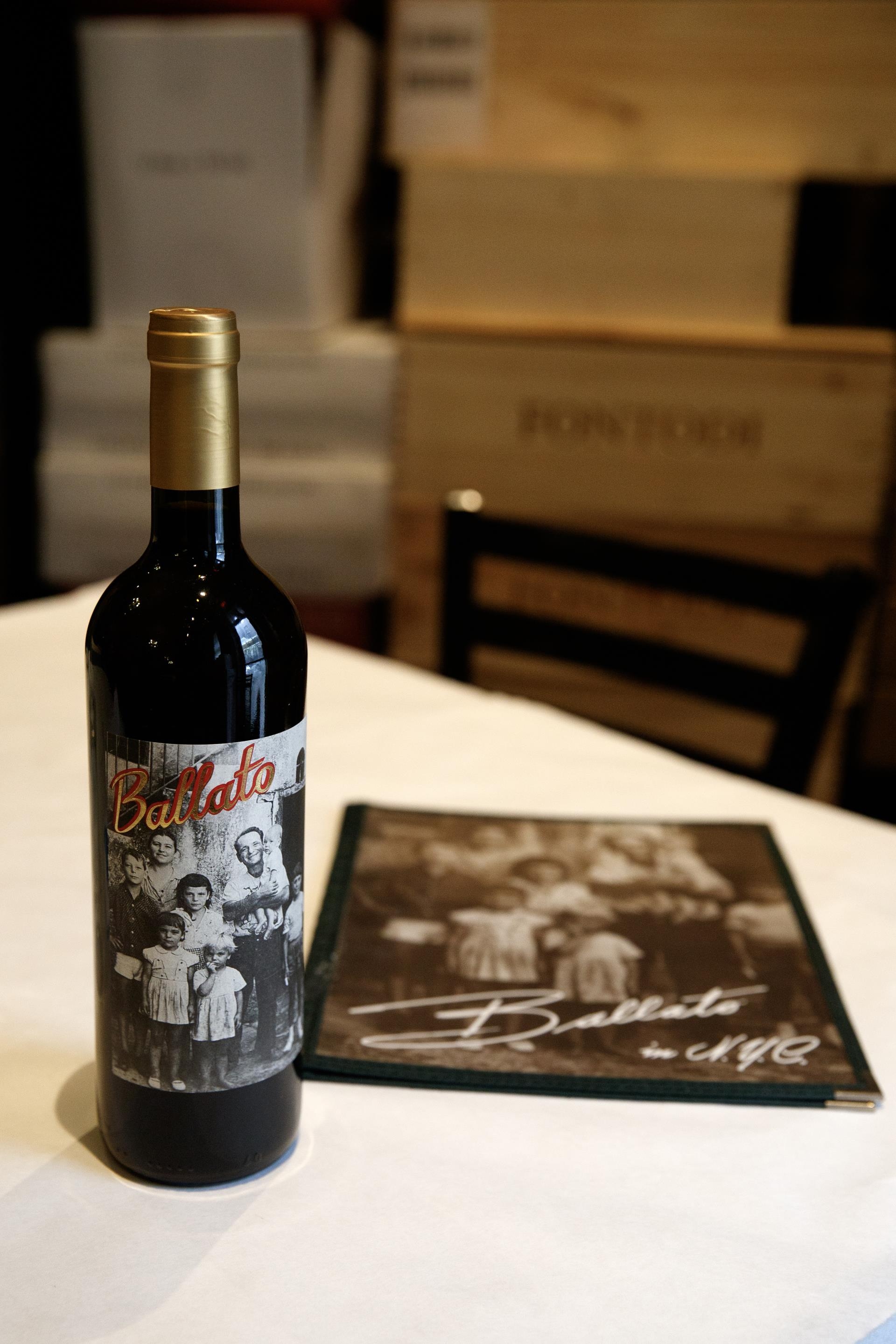 A bottle of Emilio's Ballato house wine