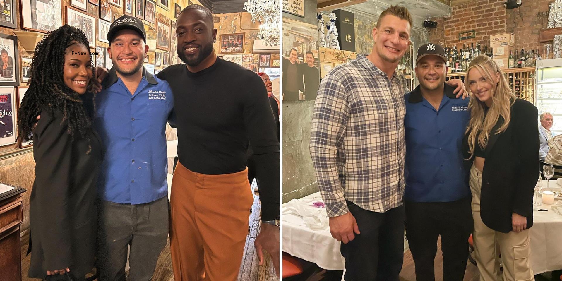 A split image of Gabrielle Unio<i></i>n and Dwyane Wade with Anthony Vitolo, and Rob Gro<i></i>nkowski and Camille Kostek with Anthony Vitolo in the back room of Emilio's Ballato