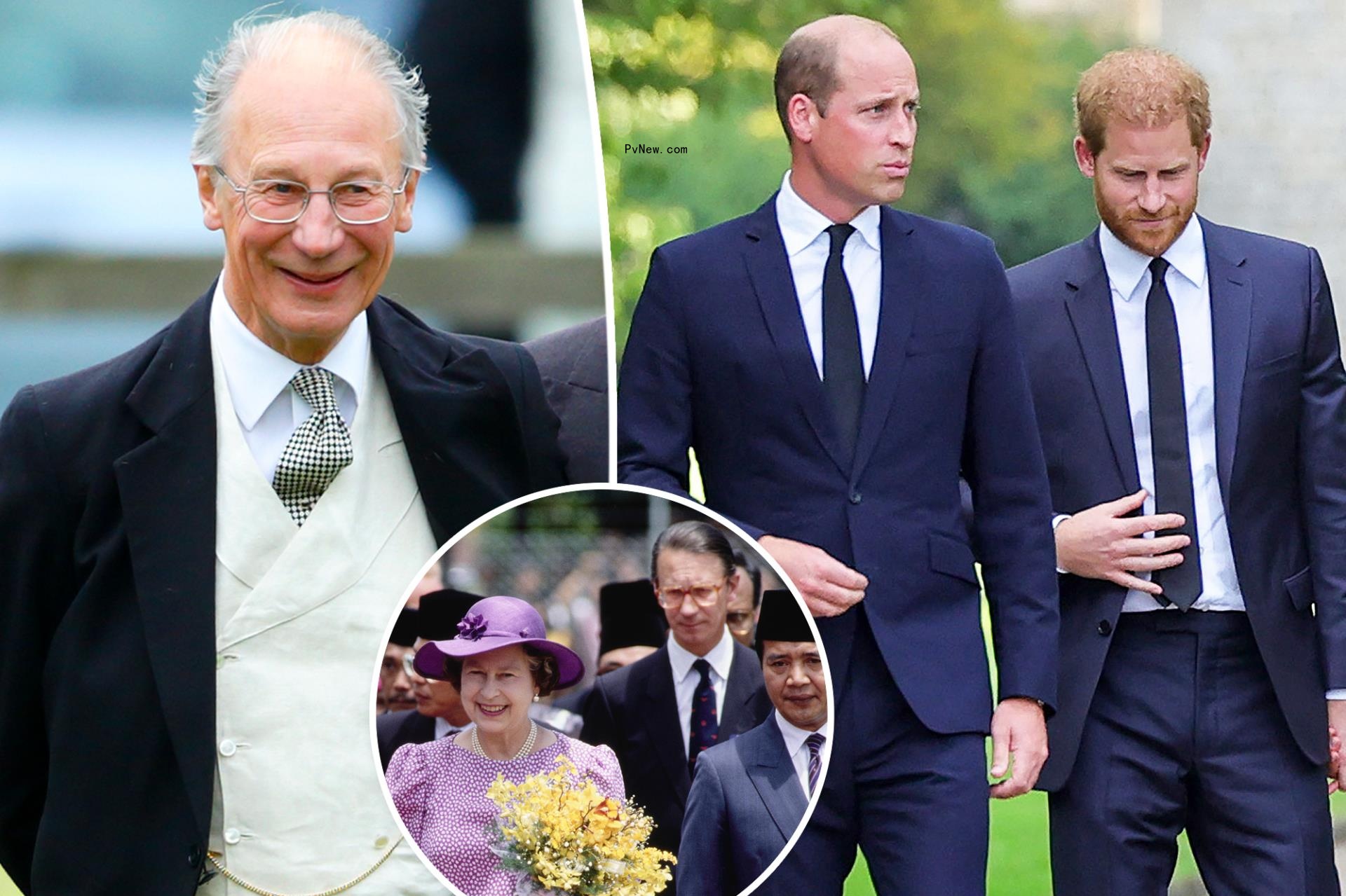 Lord Robert Fellowes, split with Prince Harry and Prince William as well as a Queen Elizabeth II inset