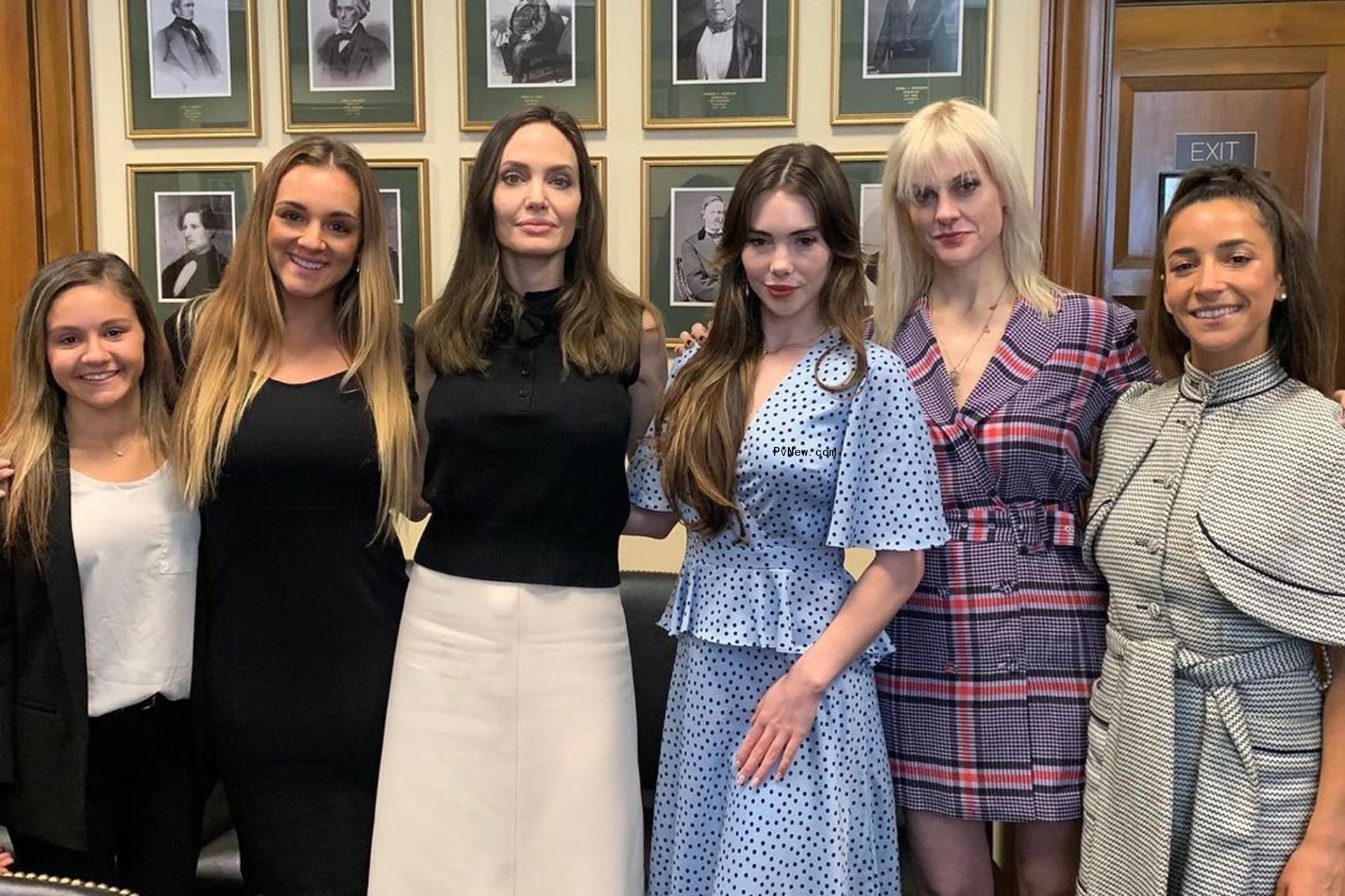 Angelina Jolie with Aly Raisman and McKayla Maroney