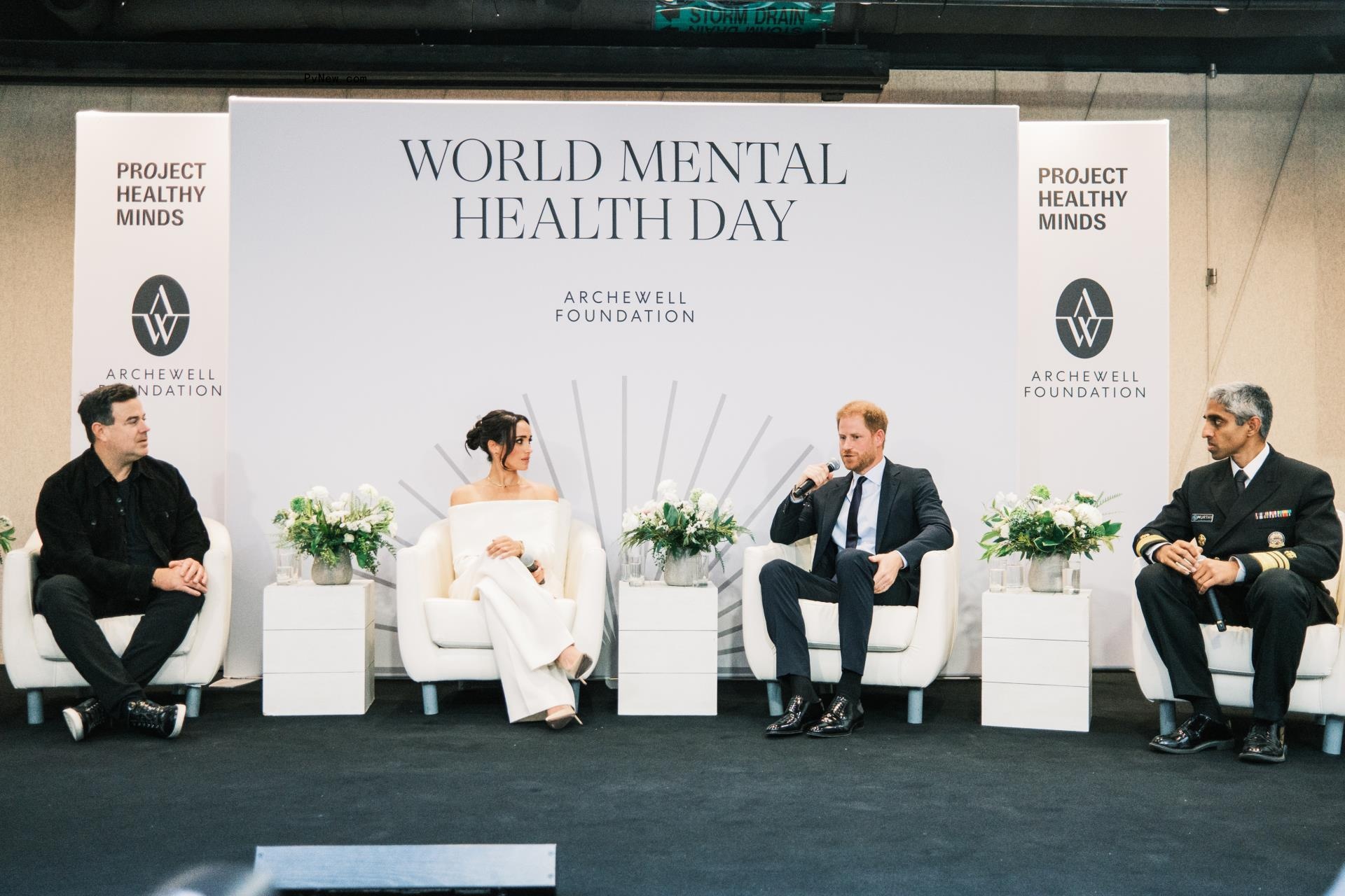 Carson Daly, Meghan Markle, Prince Harry and Dr. Vivek H. Murthy.